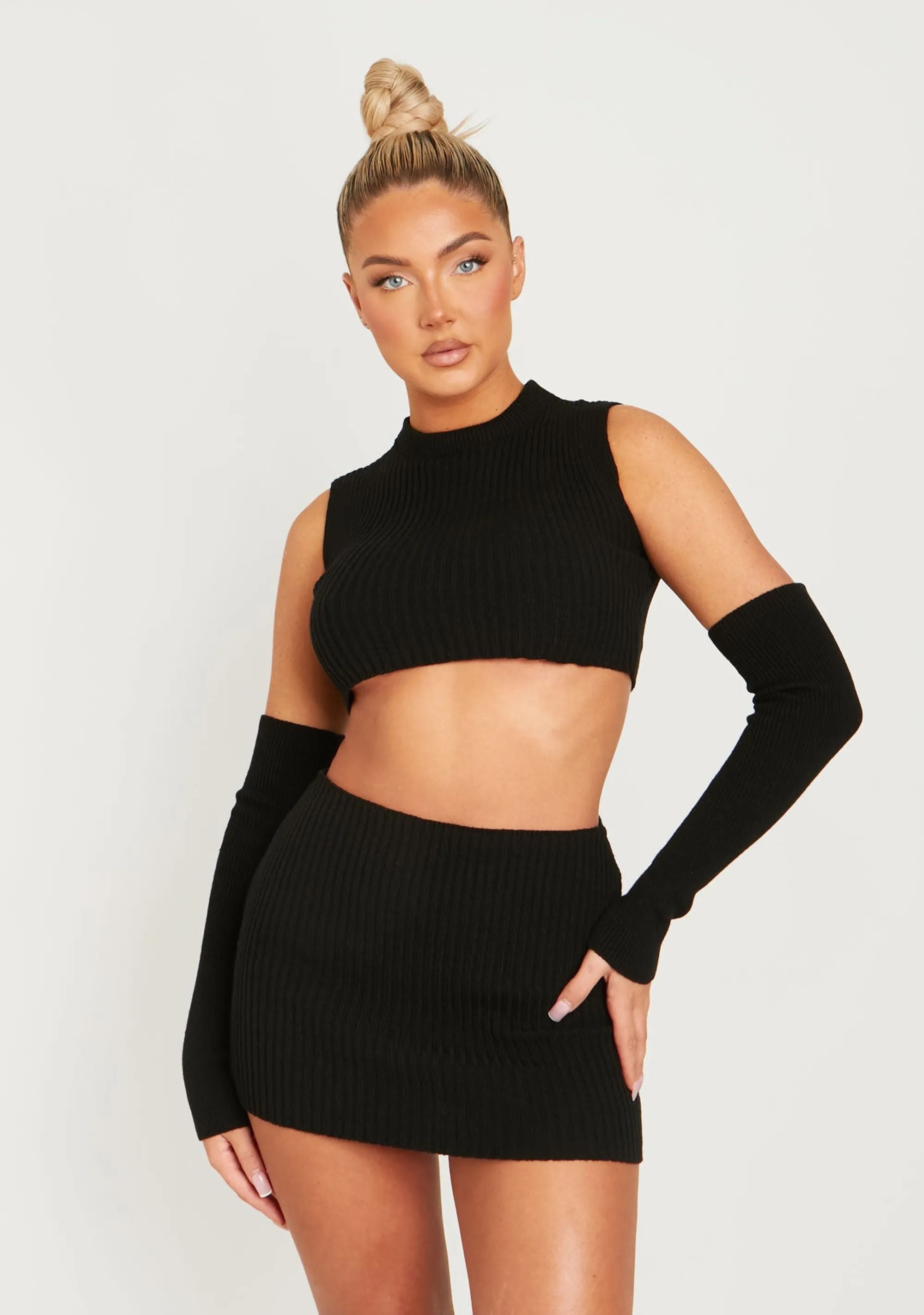 Missy Empire Cali Black Knitted Crop Top With Separate Sleeves Store