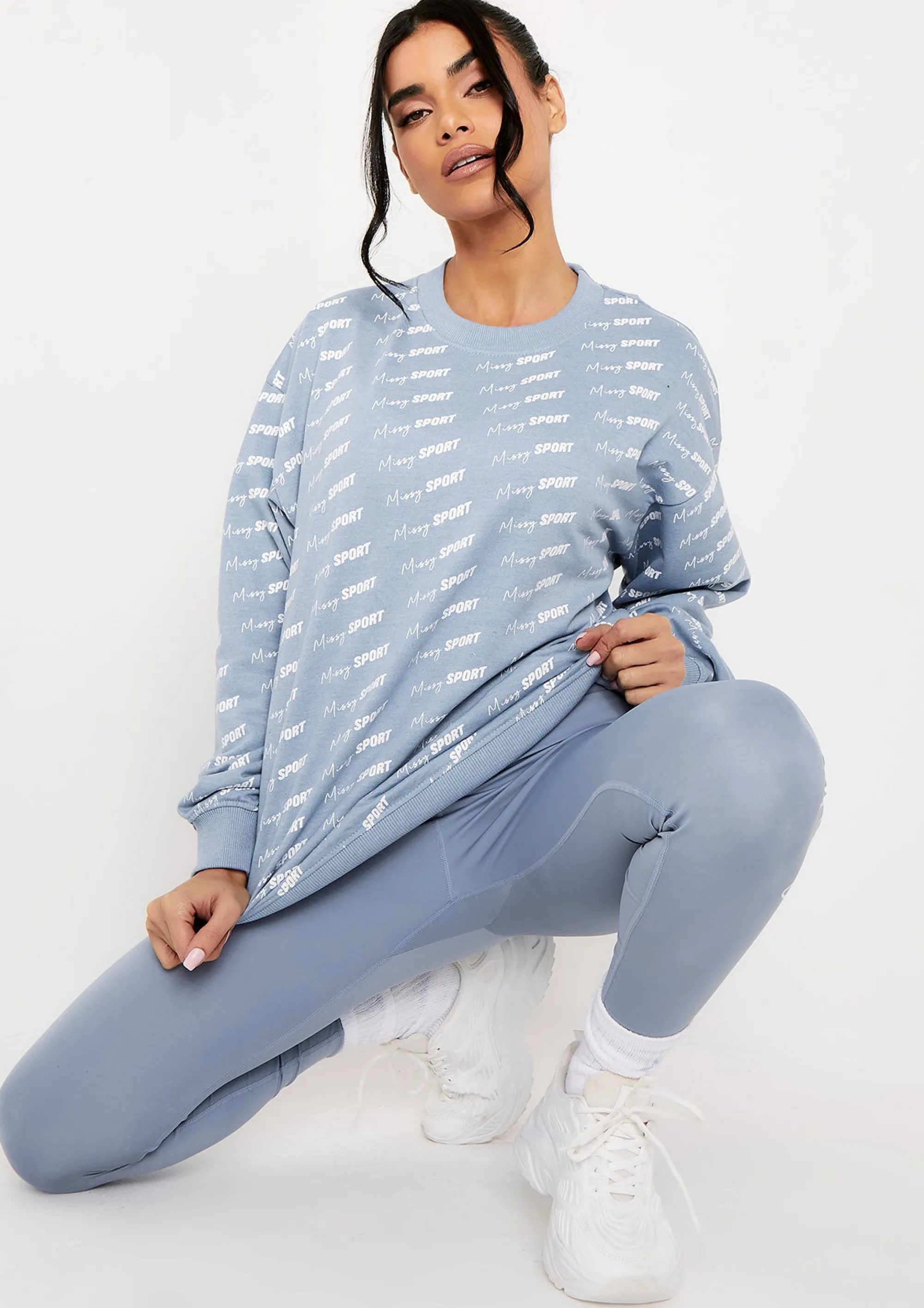 Missy Empire Cali Mid Blue Missy Sport Repeat Branded Print Oversized Sweatshirt^Women Loungewear