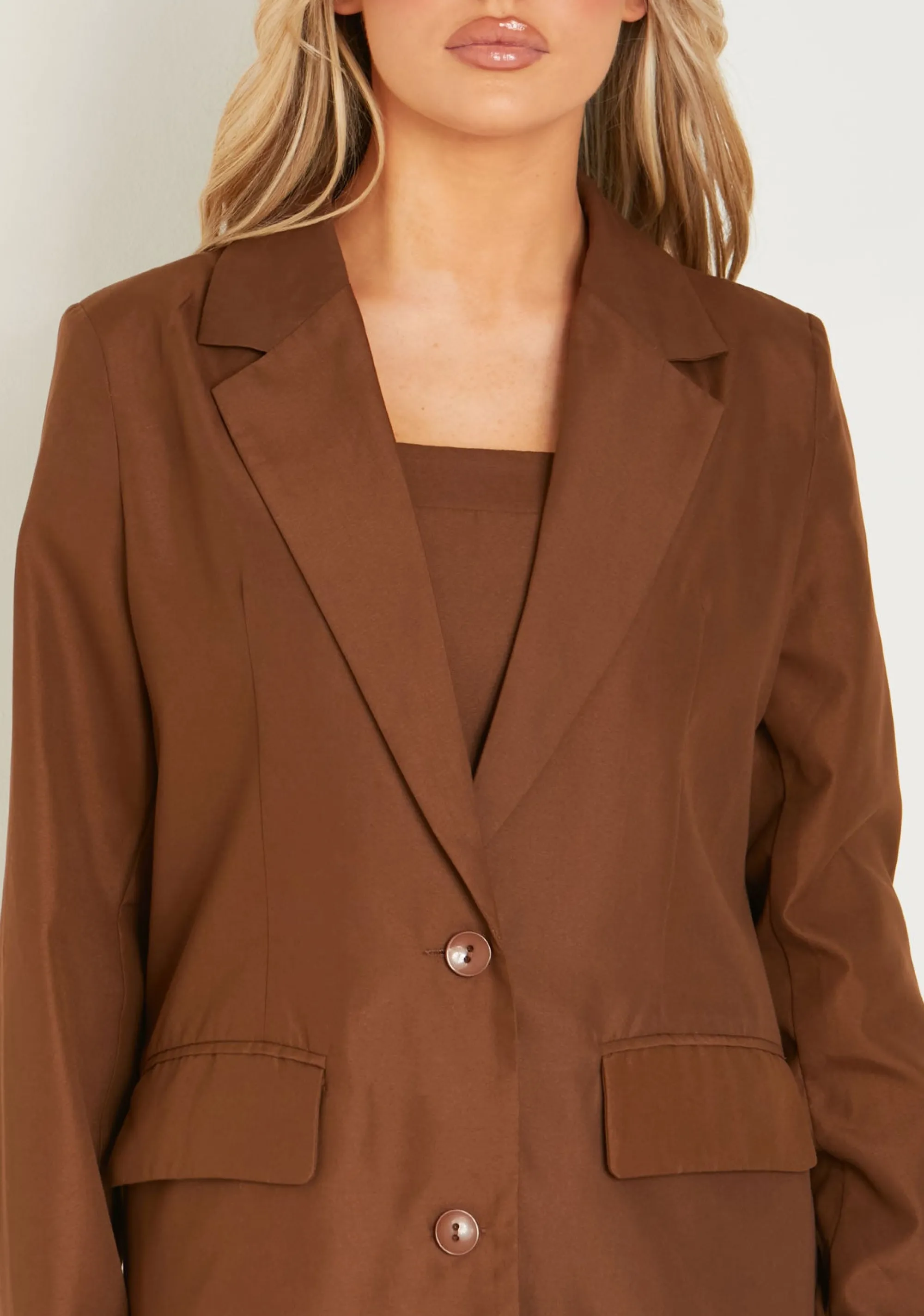 Missy Empire Carmela Chocolate Longline Pocket Detail Blazer Cheap