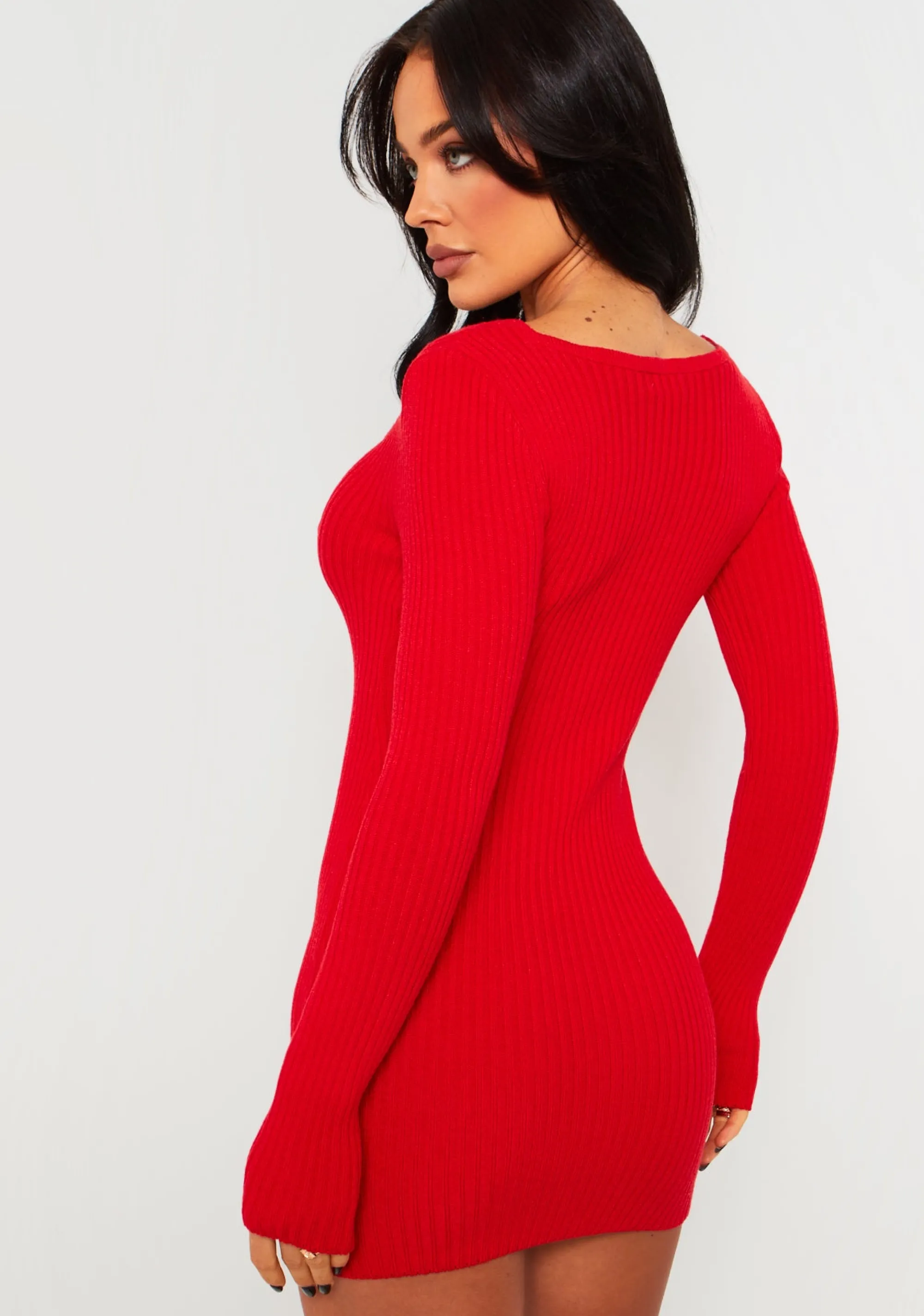 Missy Empire Carrie Red Knit Sweetheart Neckline Mini Dress^Women Dresses