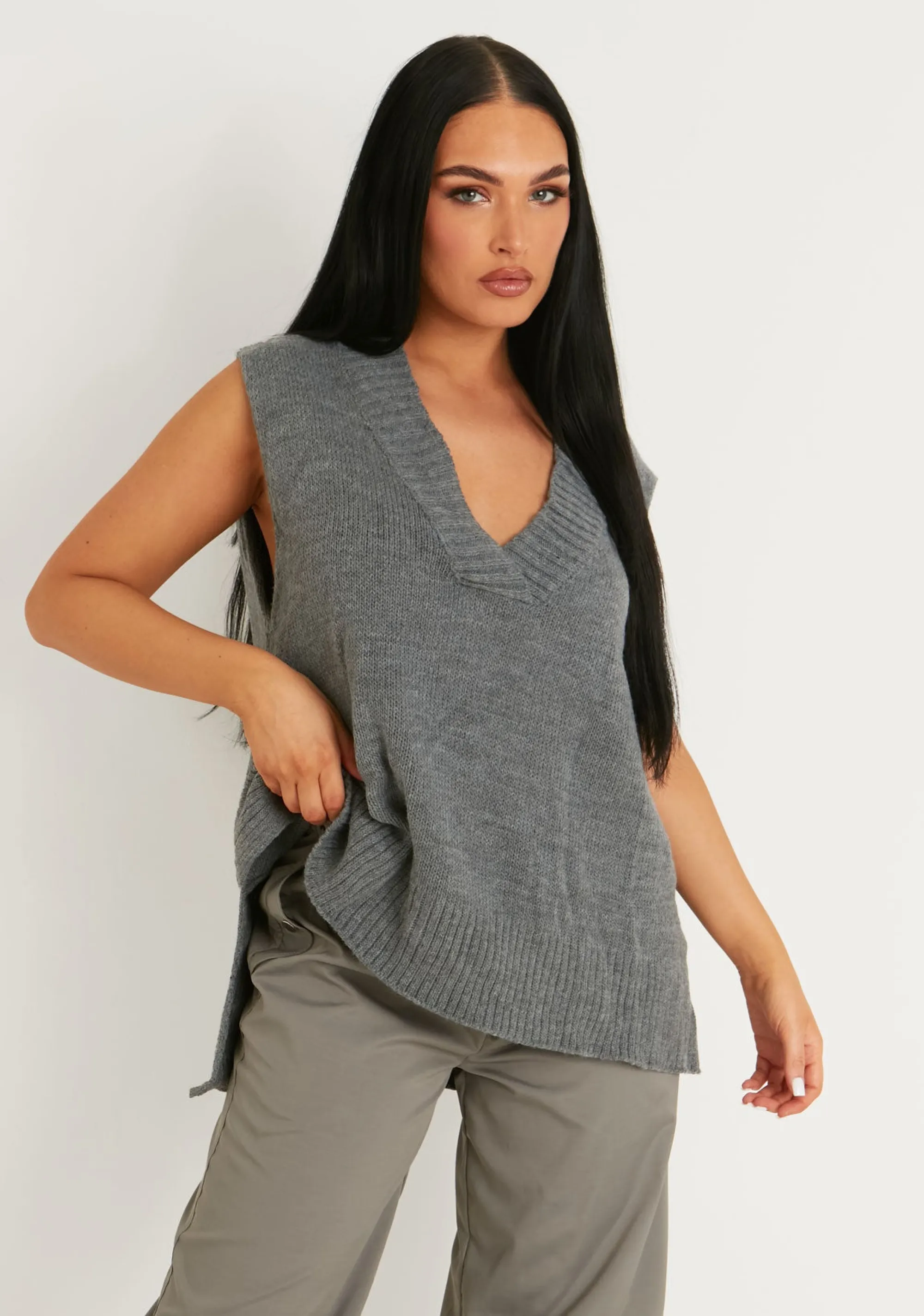 Missy Empire Cassey Charcoal Knitted Vest Top Store