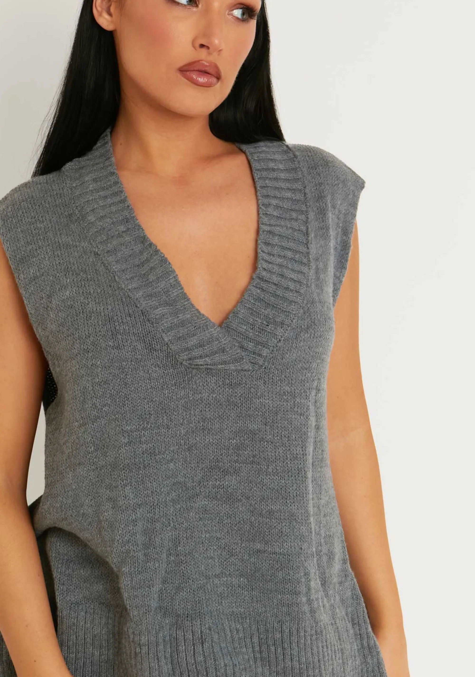 Missy Empire Cassey Charcoal Knitted Vest Top Store