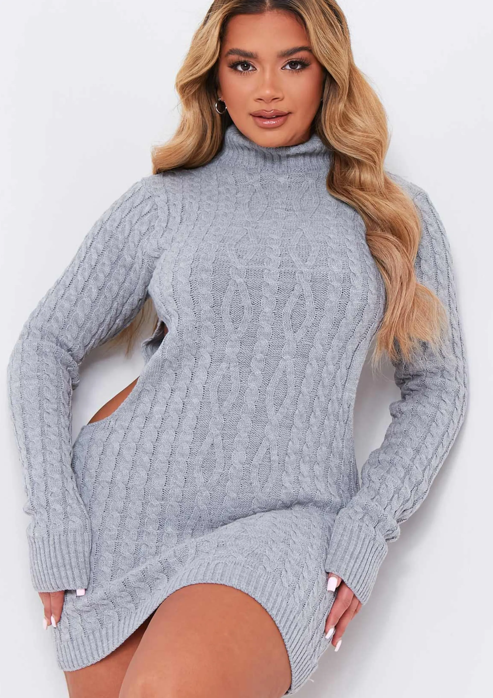 Missy Empire Cecilia Grey Cut Out Knitted Dress^Women Dresses