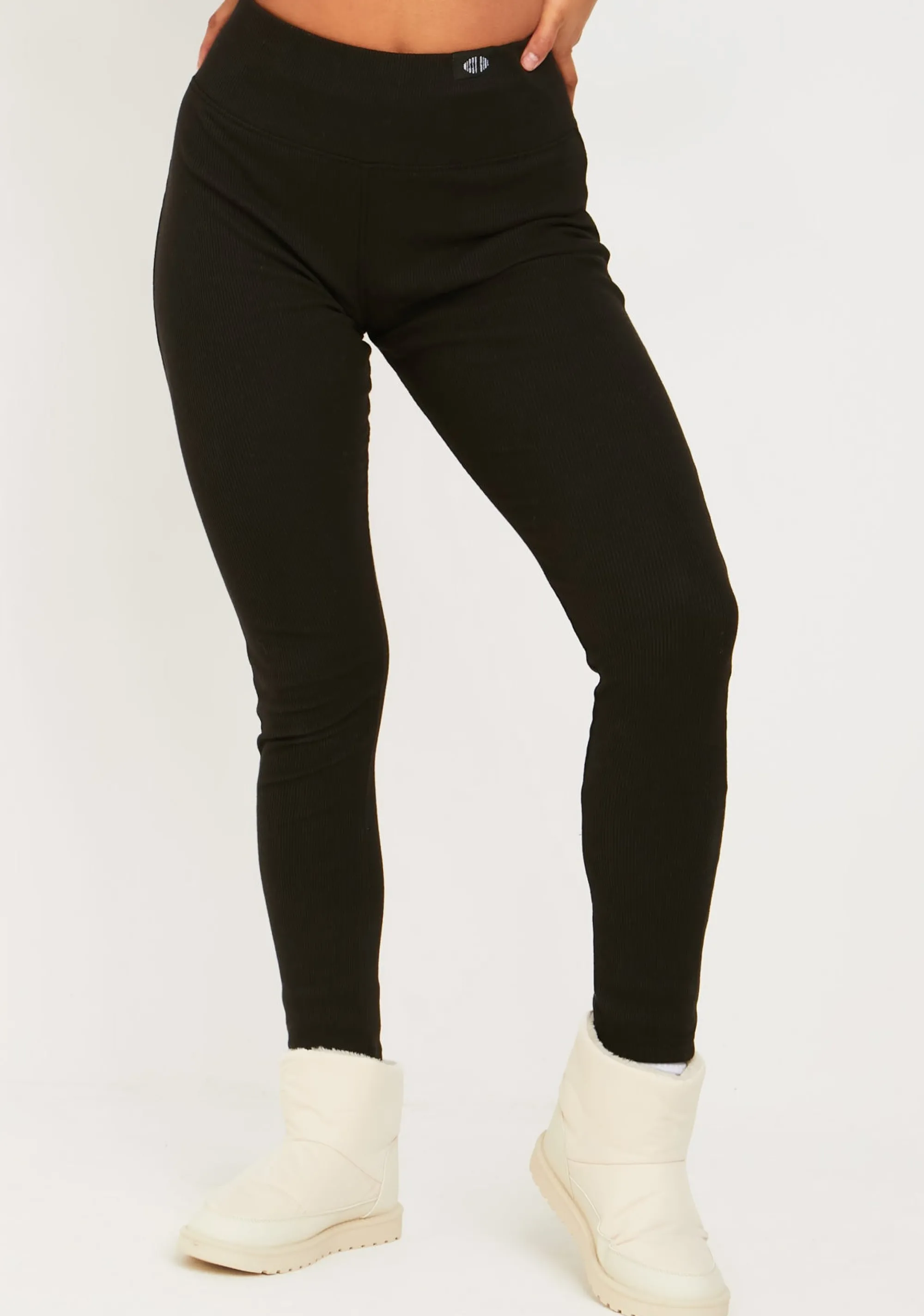 Missy Empire Cerys Black Missy Tab Detail Thick Rib Leggings^Women Loungewear