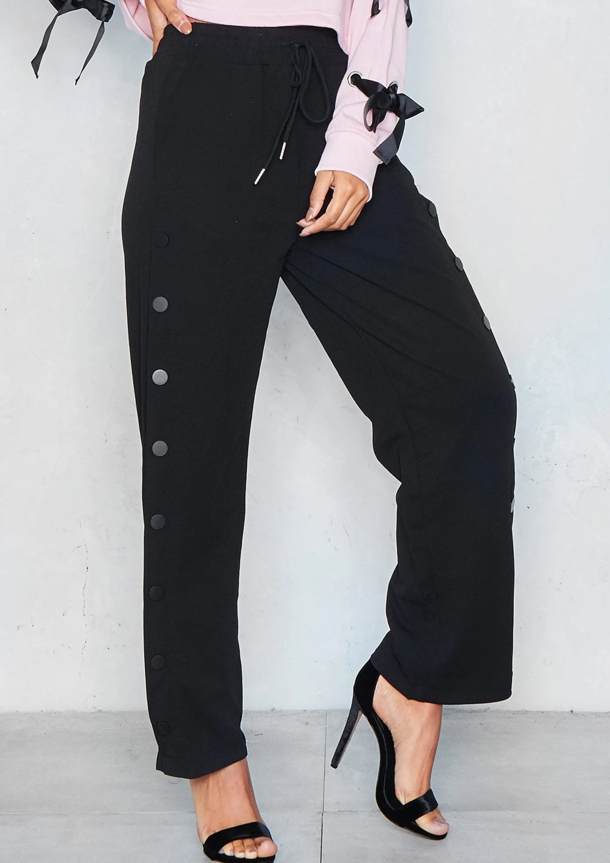 Missy Empire Chantelle Black Button Detail Trousers^Women Trousers