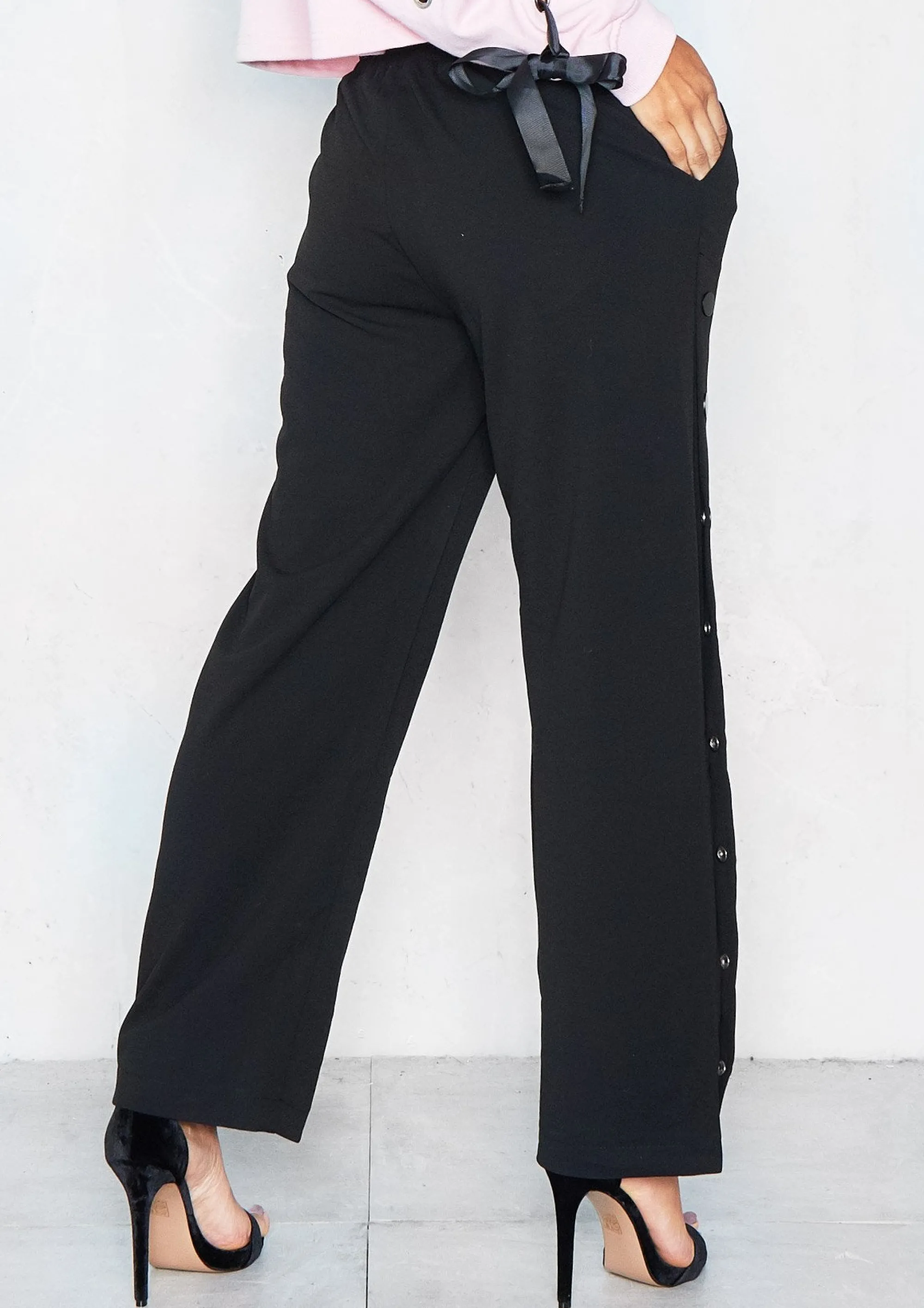 Missy Empire Chantelle Black Button Detail Trousers^Women Trousers