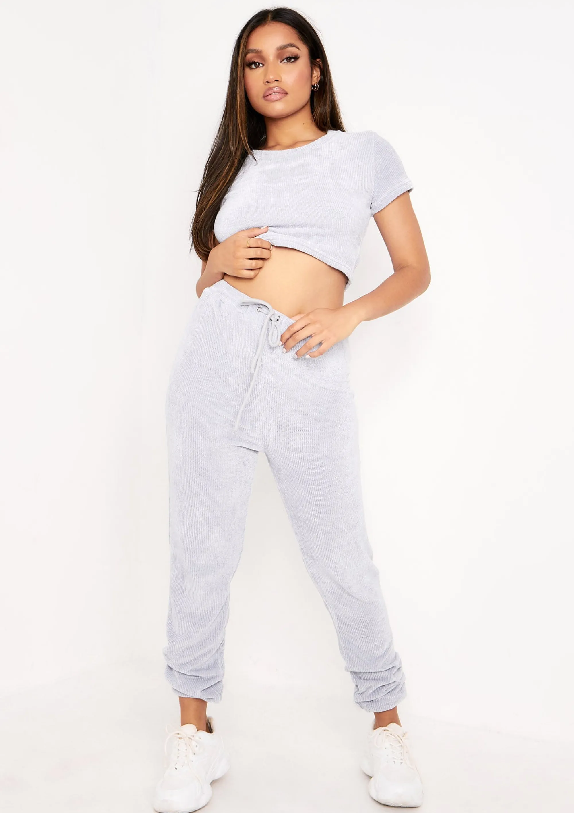 Missy Empire Charla Pastel Blue Chenille Drawstring Joggers^Women Loungewear