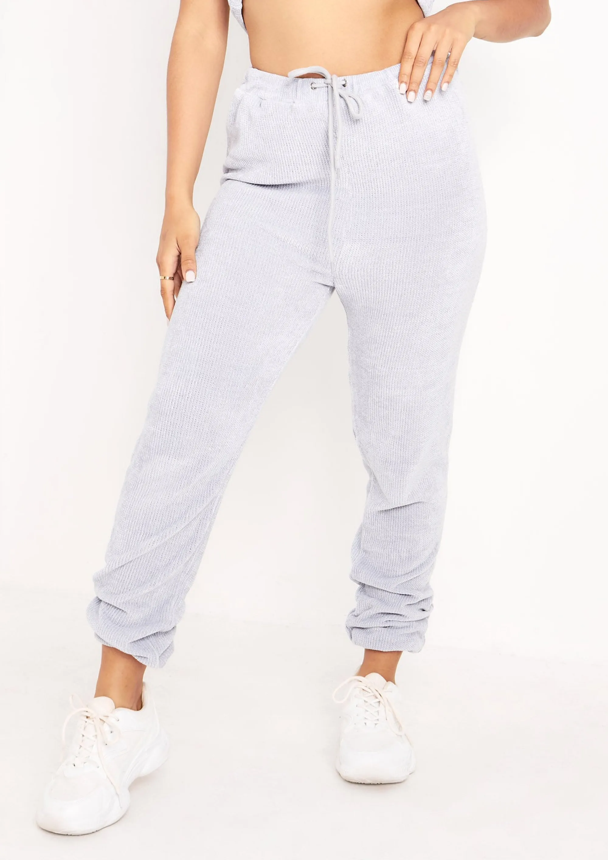 Missy Empire Charla Pastel Blue Chenille Drawstring Joggers^Women Loungewear