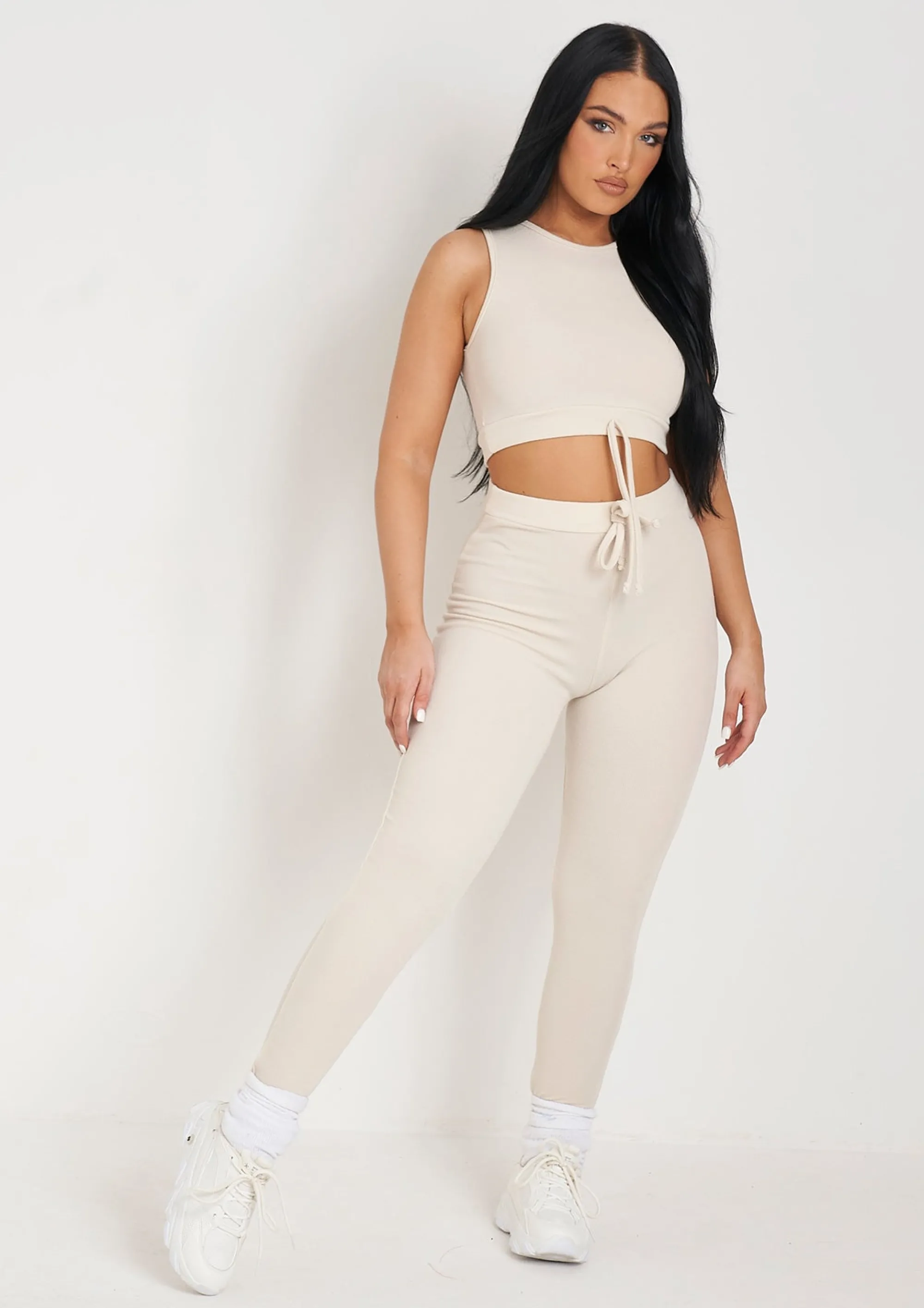 Missy Empire Charli Cream Ribbed Leggings^Women Loungewear