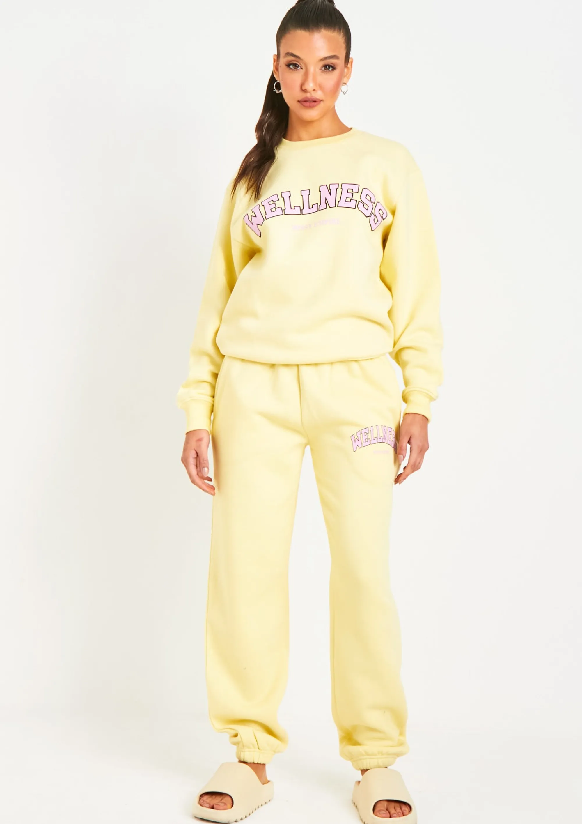 Missy Empire Charlie Lemon Yellow Wellness Slogan Jogger Co-Ord^Women Tracksuits