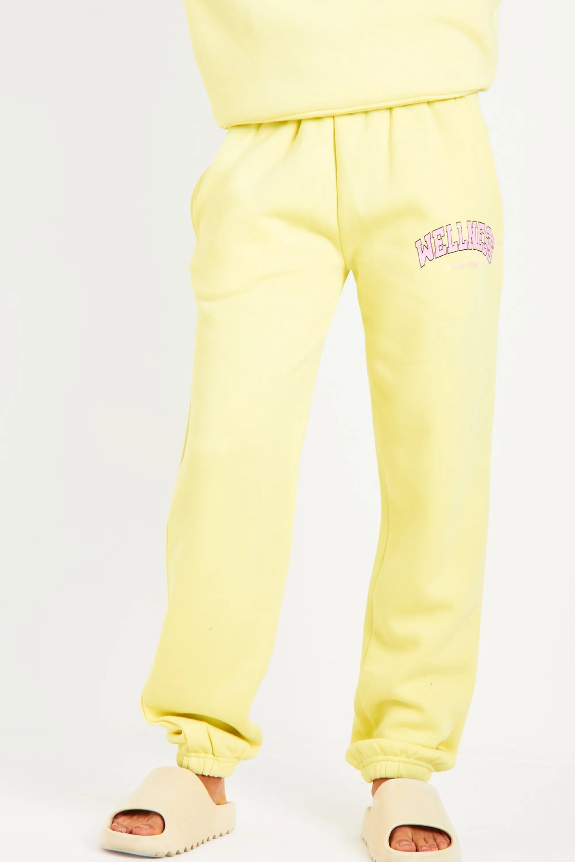 Missy Empire Charlie Lemon Yellow Wellness Slogan Jogger Co-Ord^Women Tracksuits