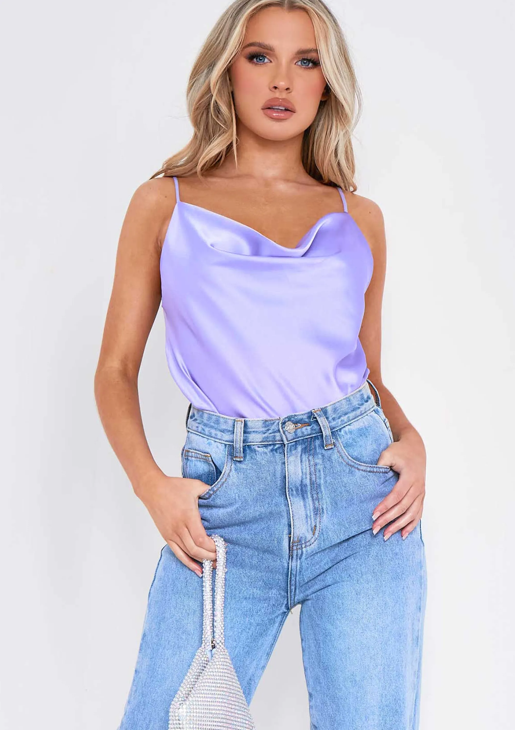 Missy Empire Chelcie Lilac Satin Cami Top Fashion