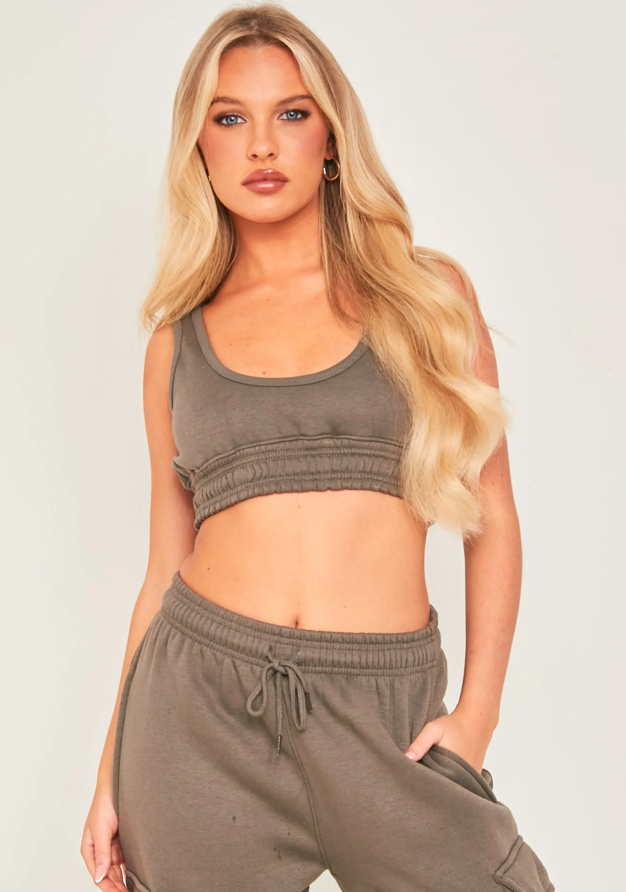 Missy Empire Chloe Dark Taupe Cropped Cargo Tracksuit Set^Women Tracksuits