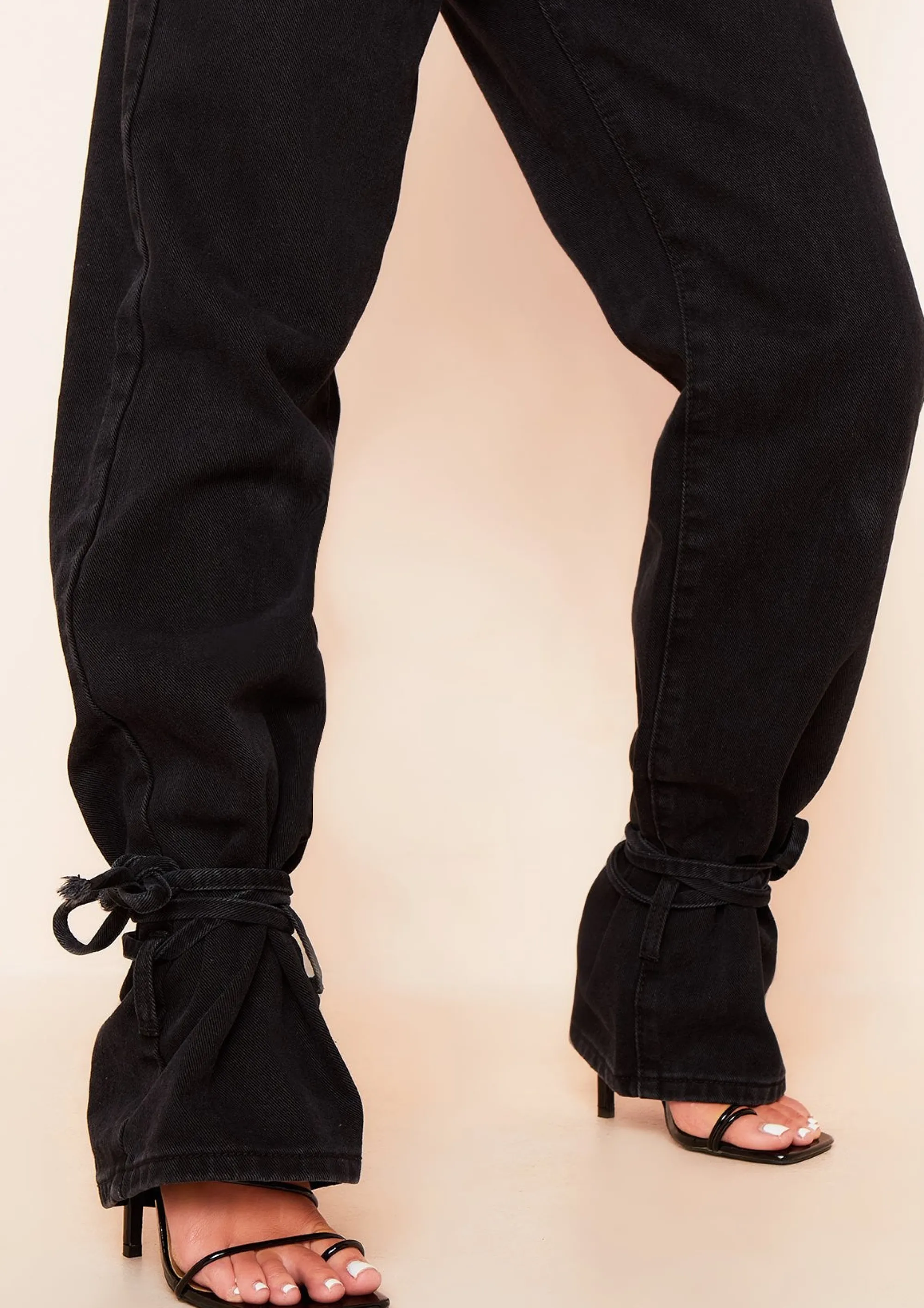Missy Empire Cici Black Denim Dark Wash Tie Hem Straight Leg Jeans Discount
