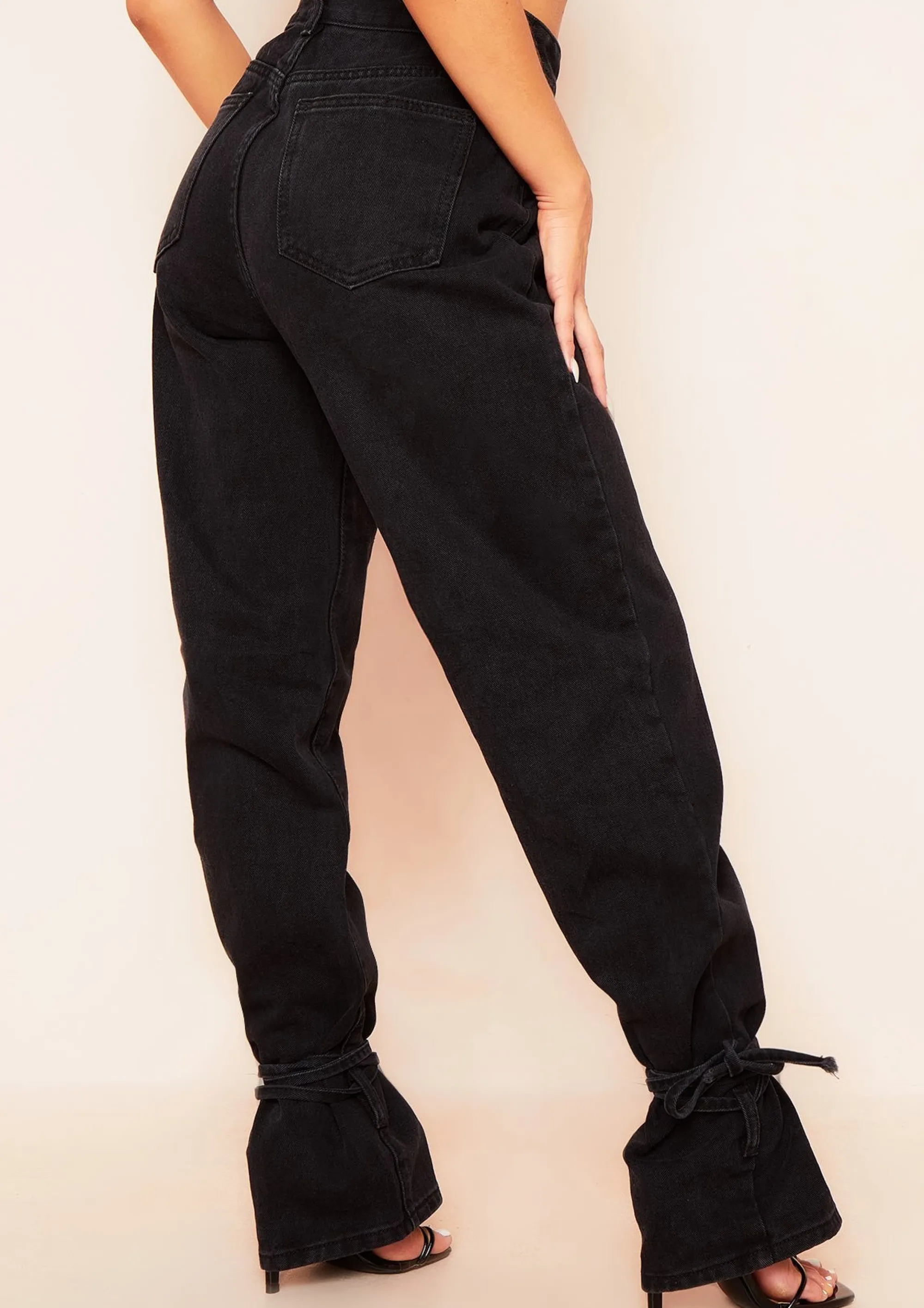 Missy Empire Cici Black Denim Dark Wash Tie Hem Straight Leg Jeans Discount