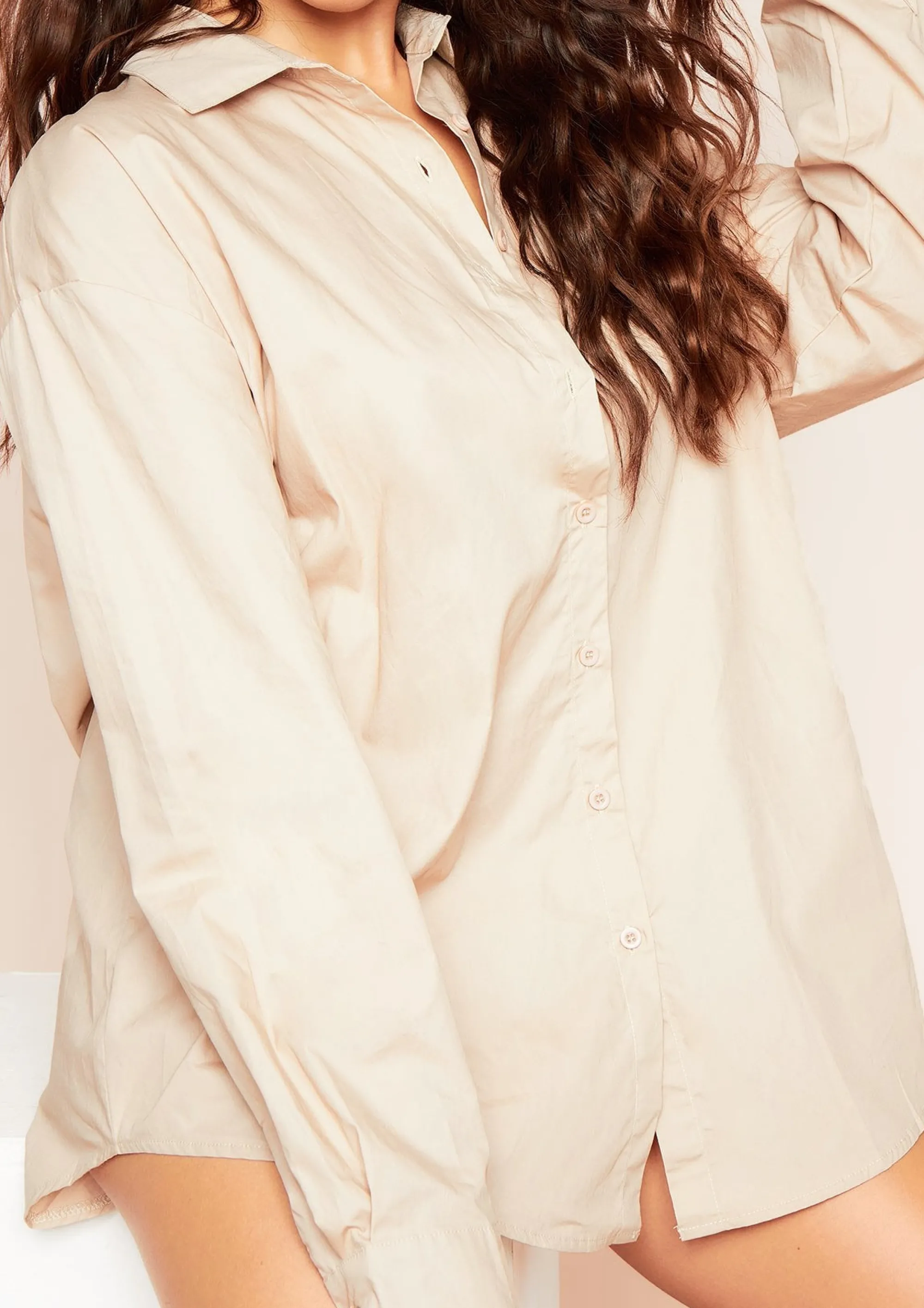 Missy Empire Clara Beige Thick Cotton Oversized Shirt Best