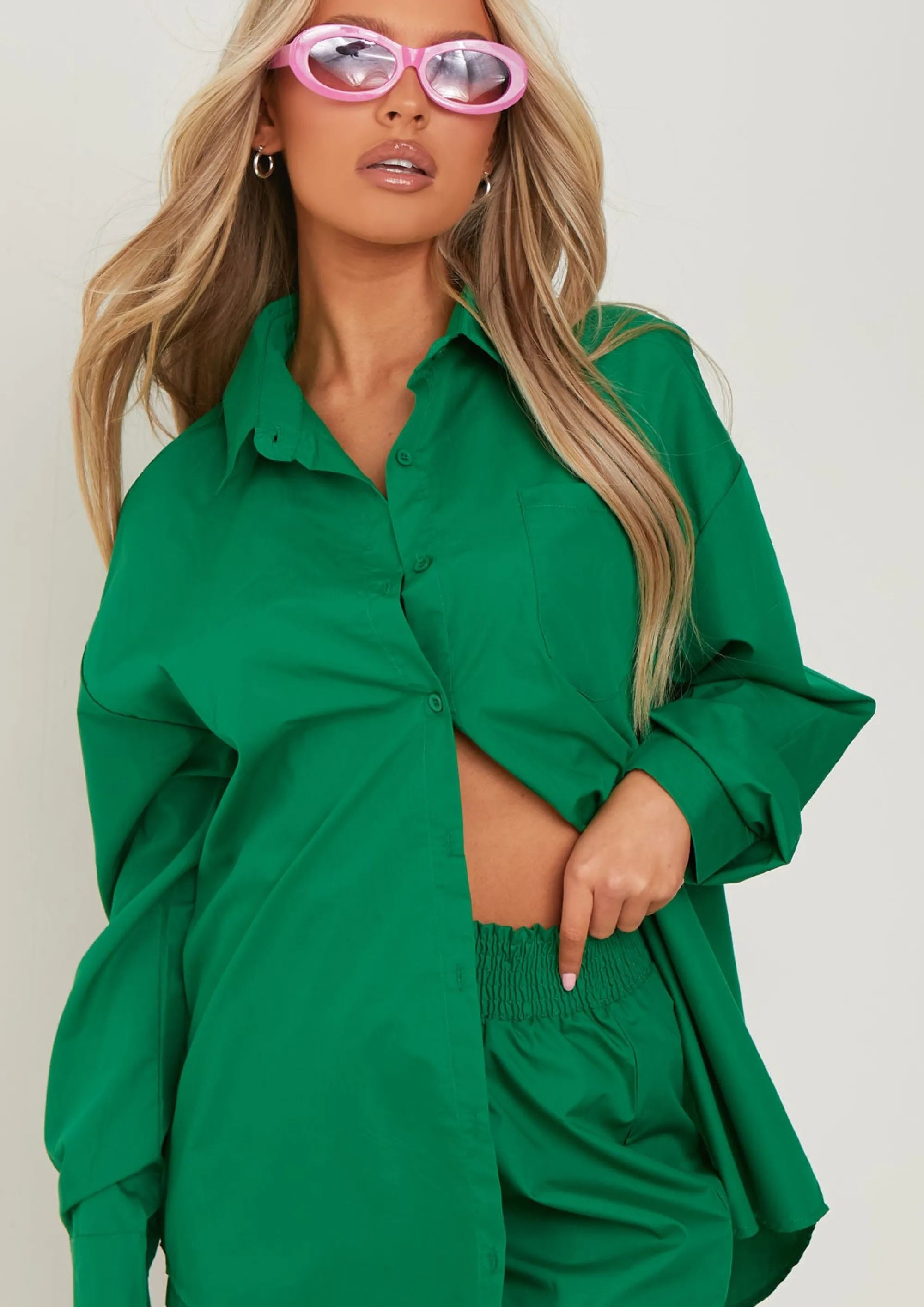 Missy Empire Clara Green Thick Cotton Oversized Shirt Best