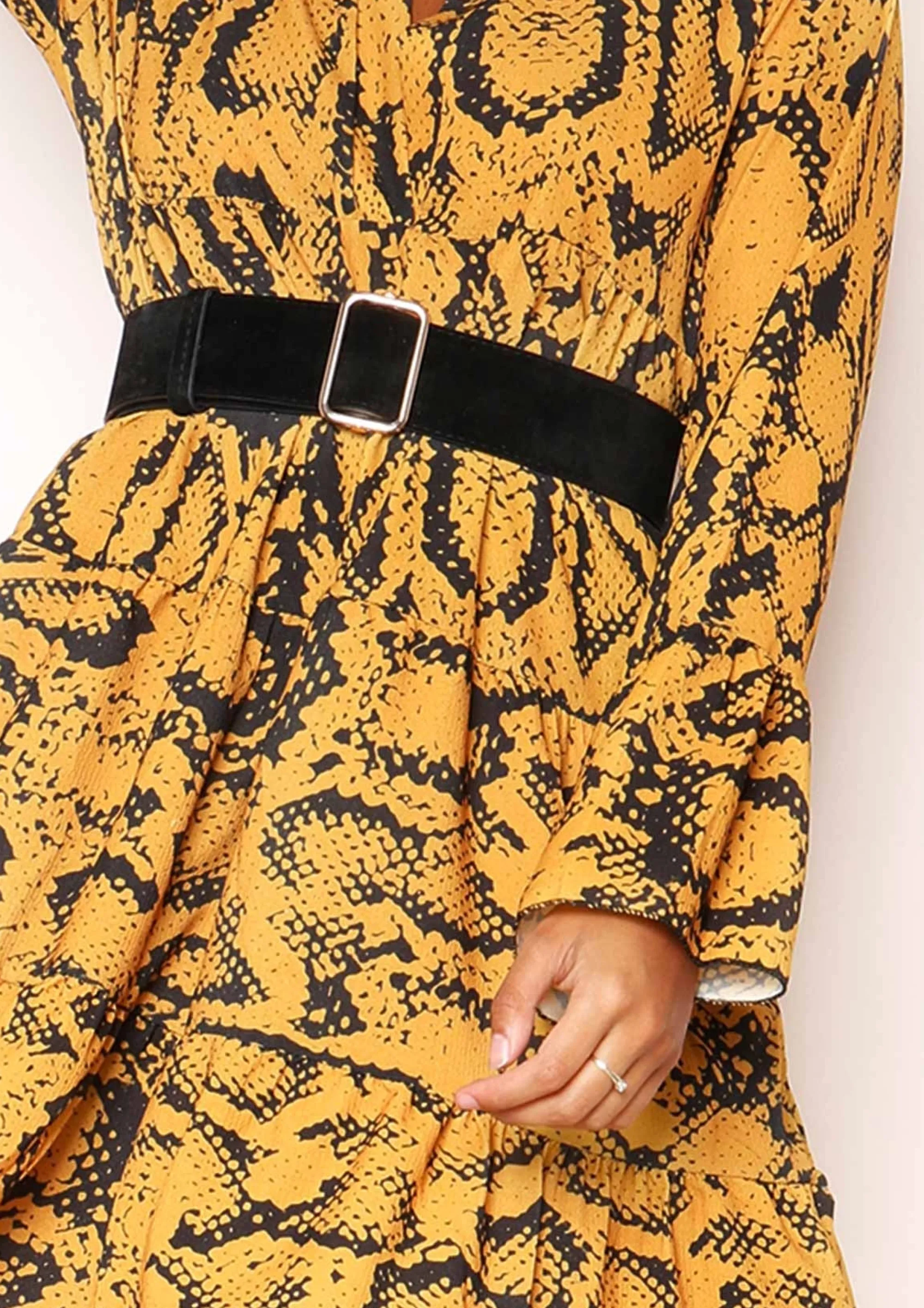 Missy Empire Clare Mustard Snake Print Smock Dress^Women Dresses