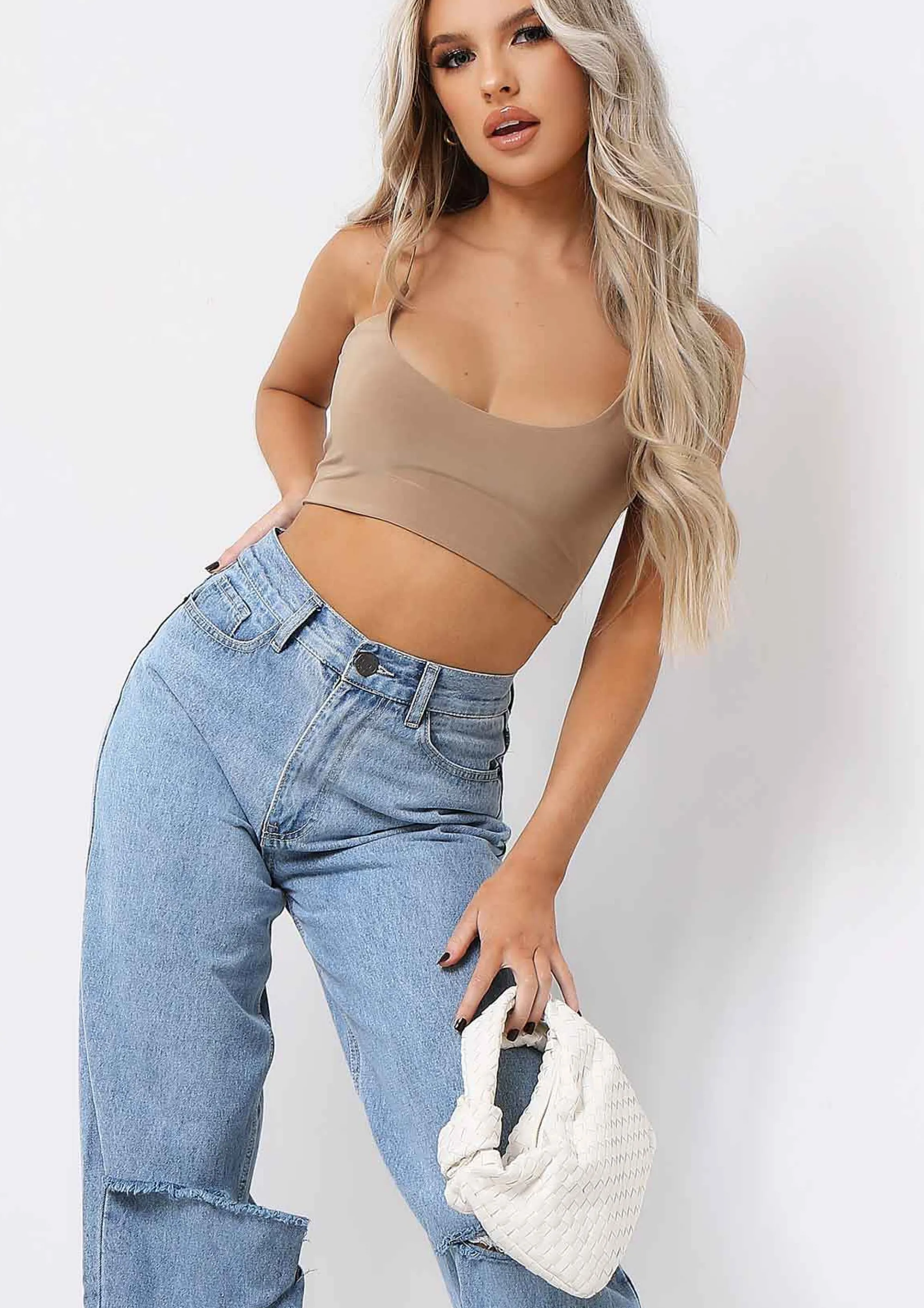 Missy Empire Corazon Camel Basic Round Scoop Neck Strappy Bralet New