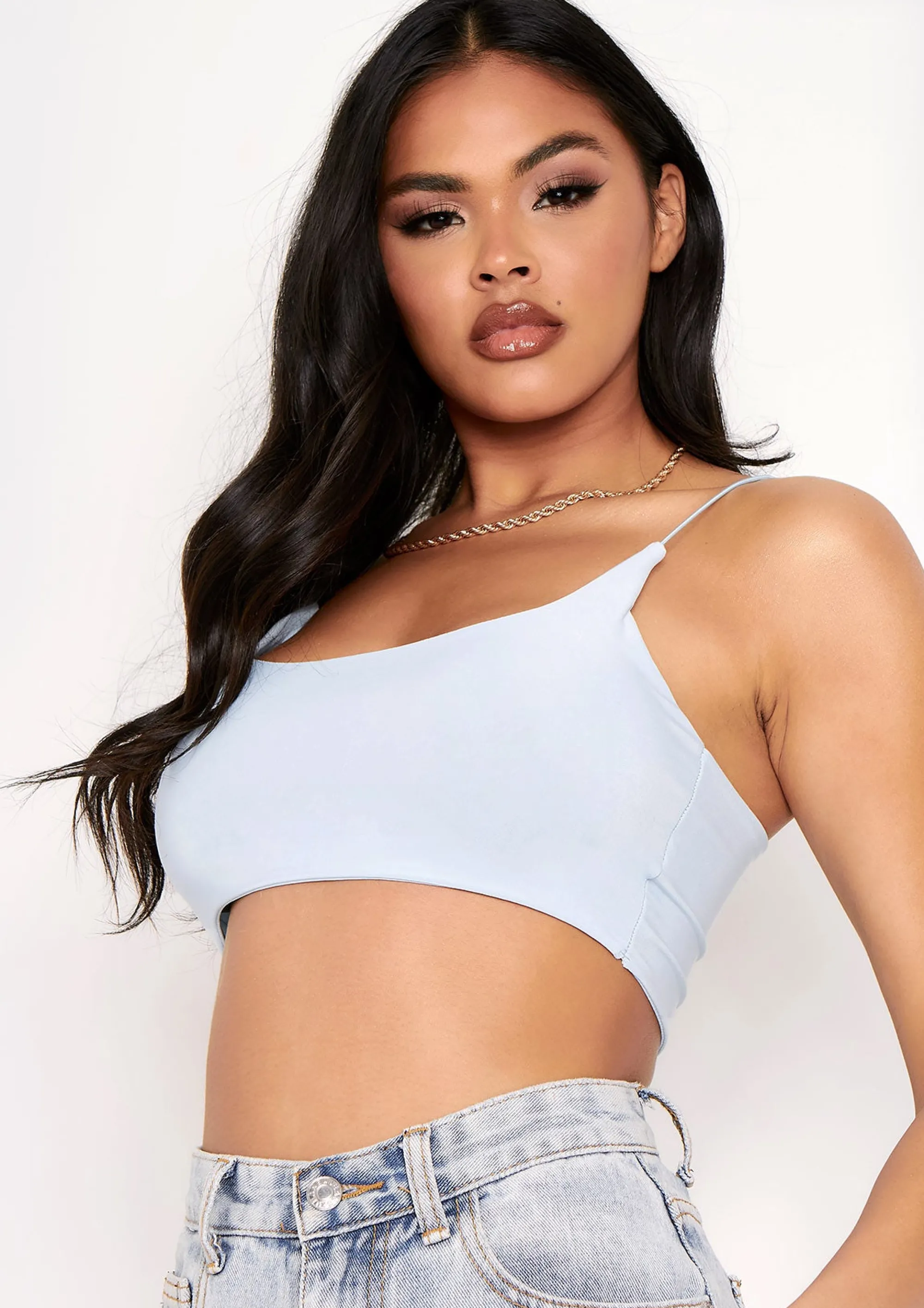 Missy Empire Corazon Pastel Blue Basic Round Scoop Neck Strappy Bralet Cheap