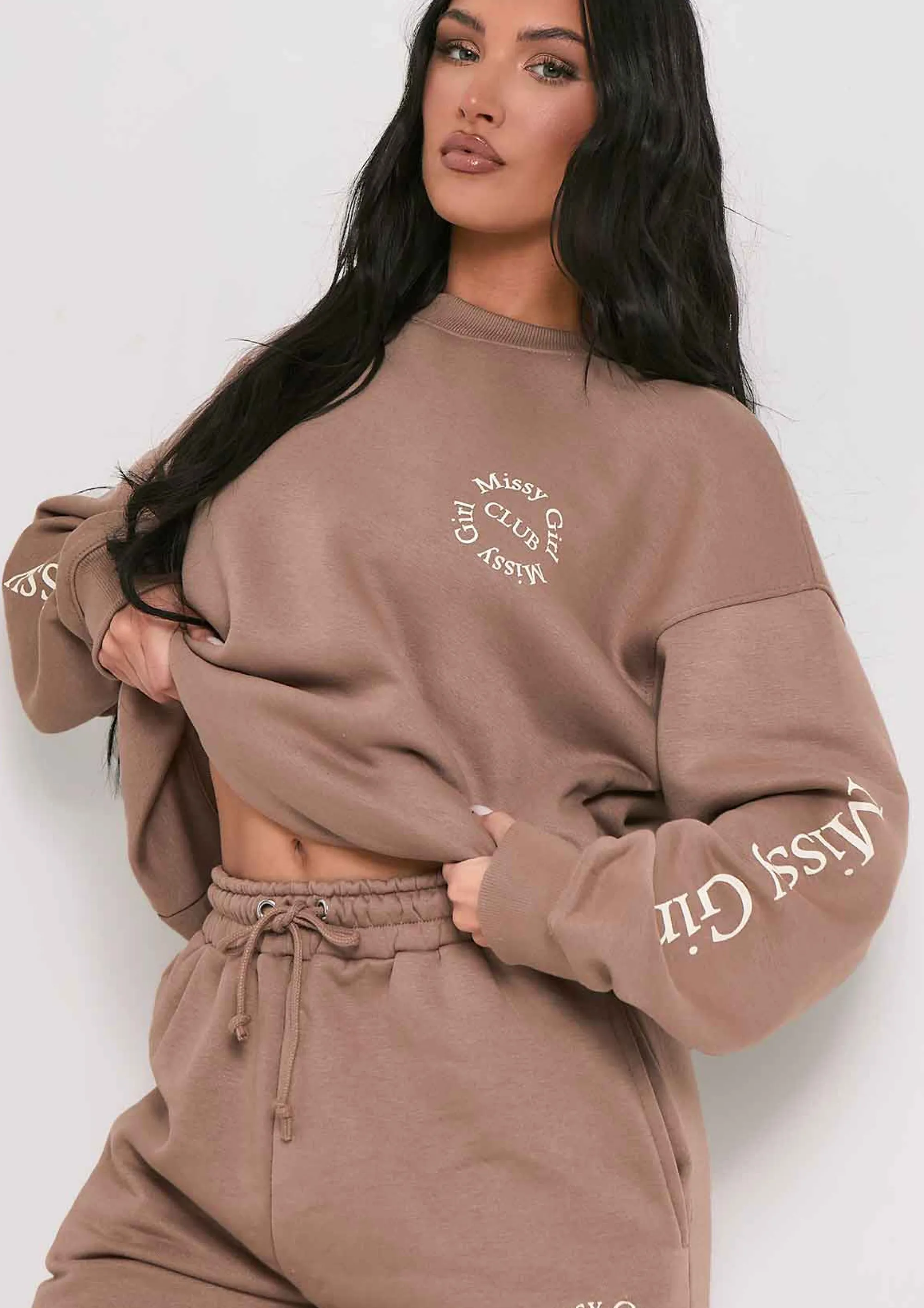 Missy Empire Daisy Mocha Club Sweatshirt^Women Tracksuits