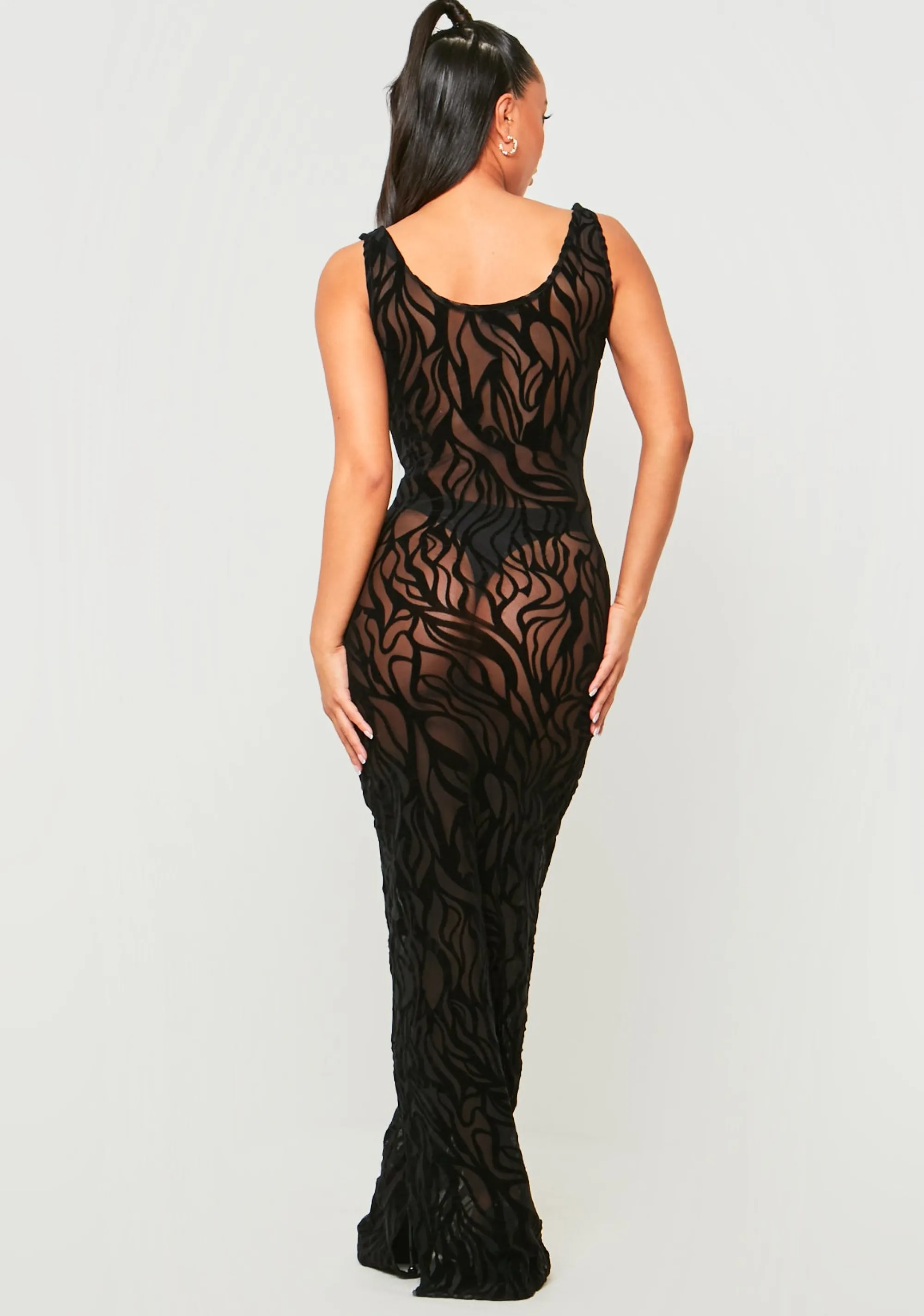 Missy Empire Davina Black Devore Maxi Dress^Women Dresses