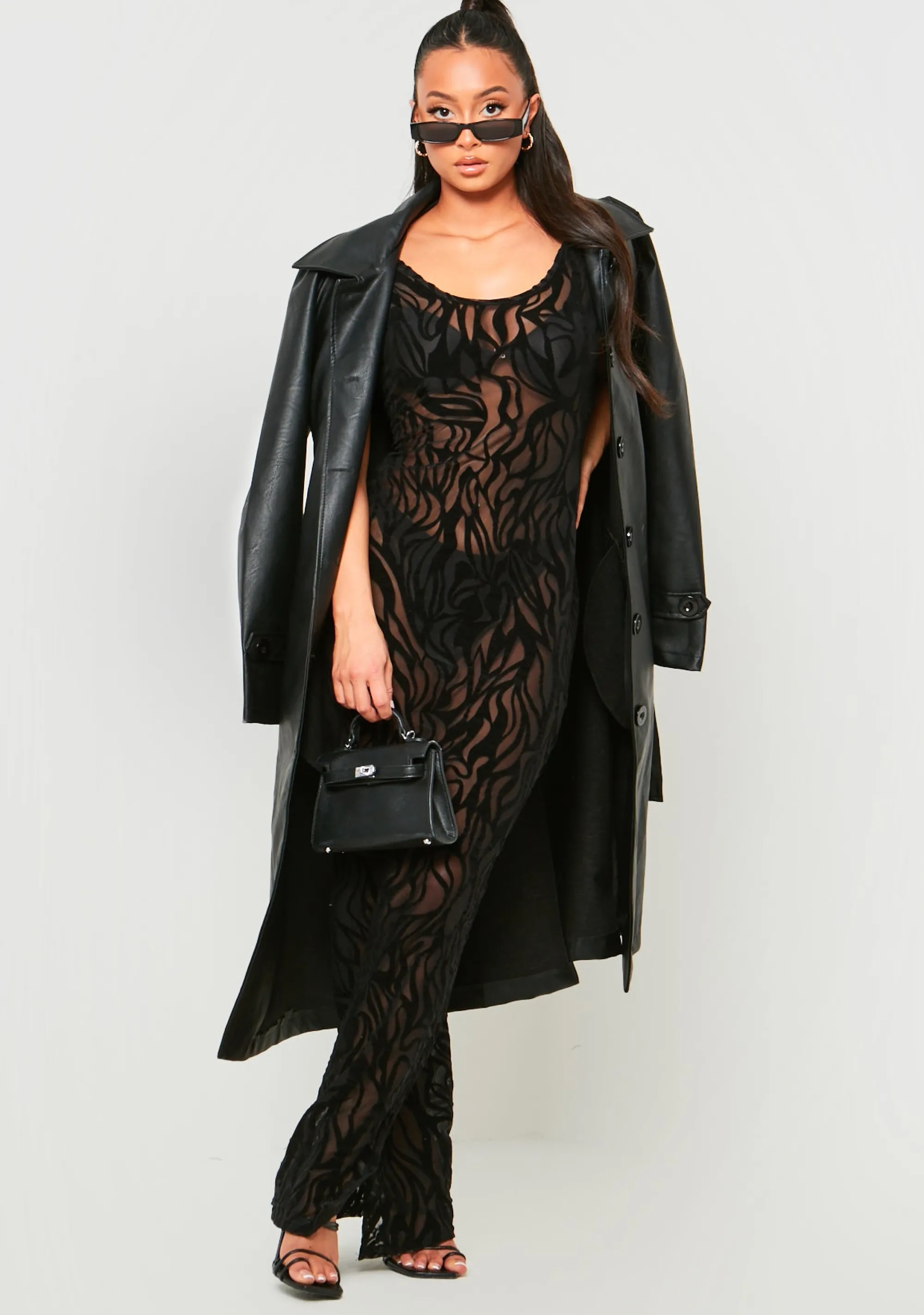 Missy Empire Davina Black Devore Maxi Dress^Women Dresses