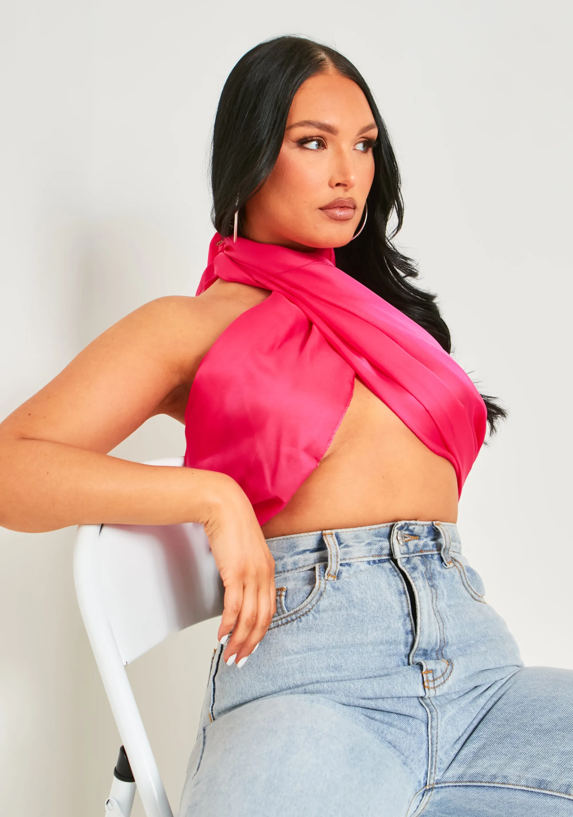 Missy Empire Dayna Pink Wrap Around Halterneck Scarf Top Discount