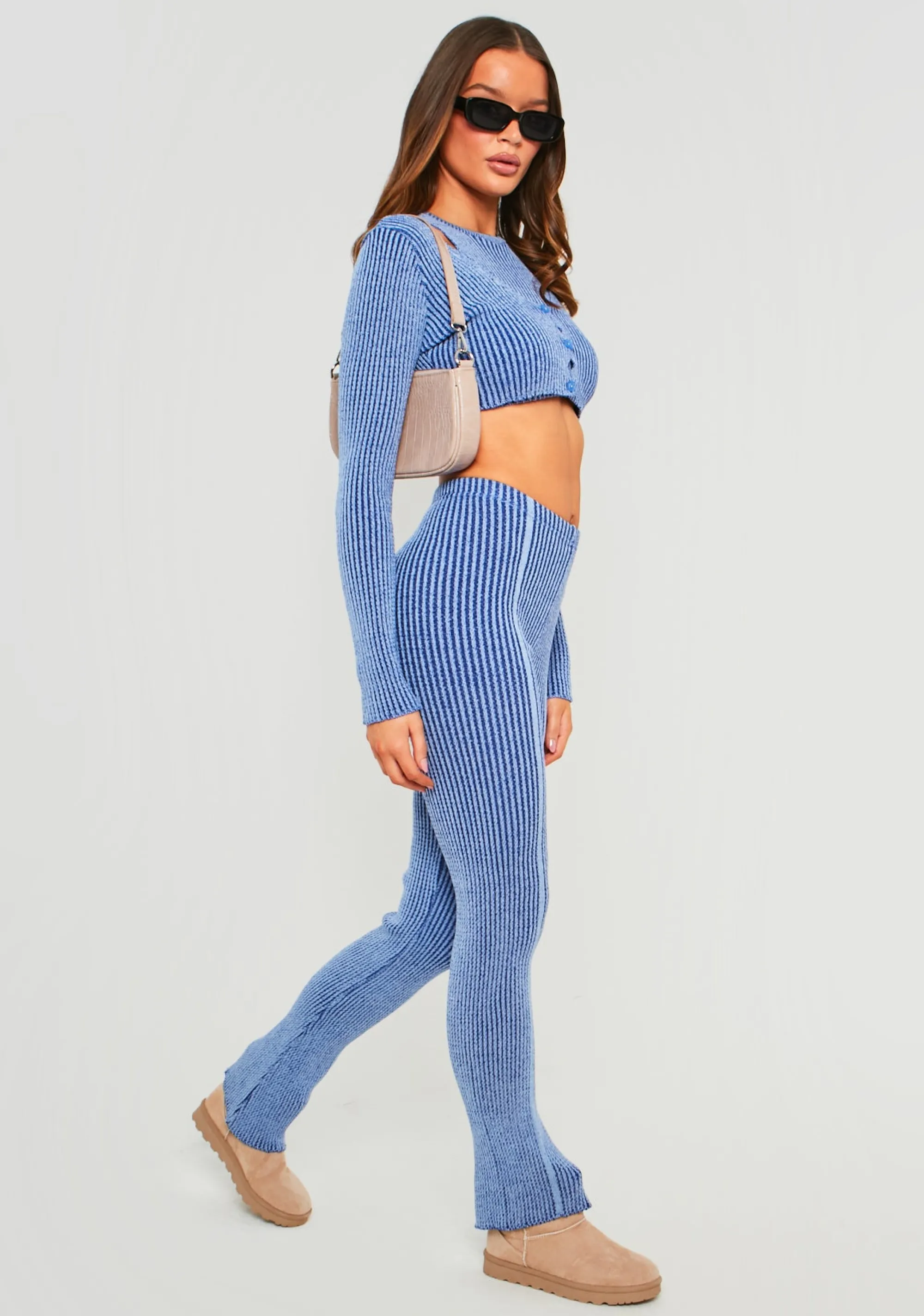 Missy Empire Demi Blue Contrast Knit Trousers^Women Trousers