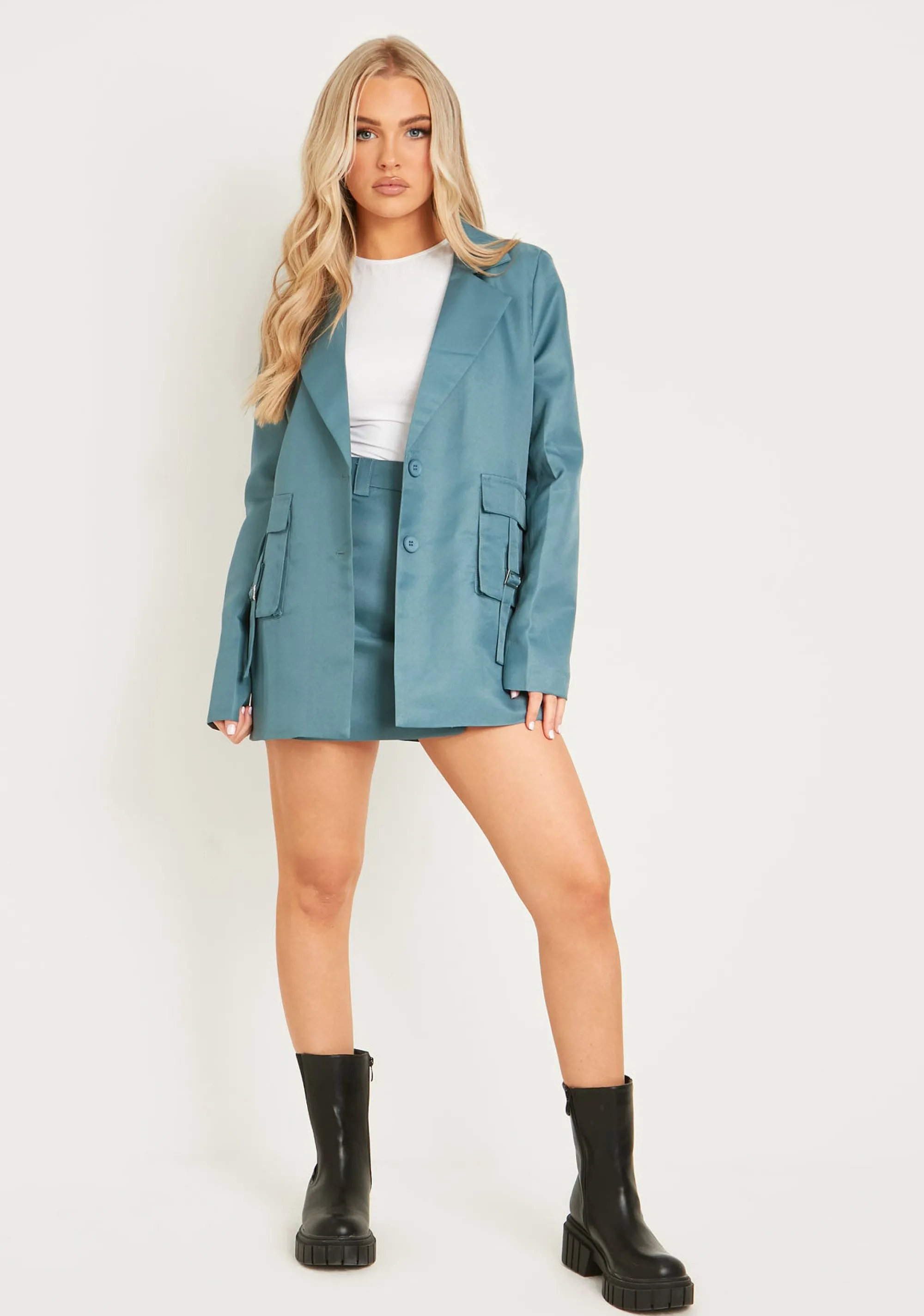 Missy Empire Demi Teal Cargo Pocket Blazer Outlet