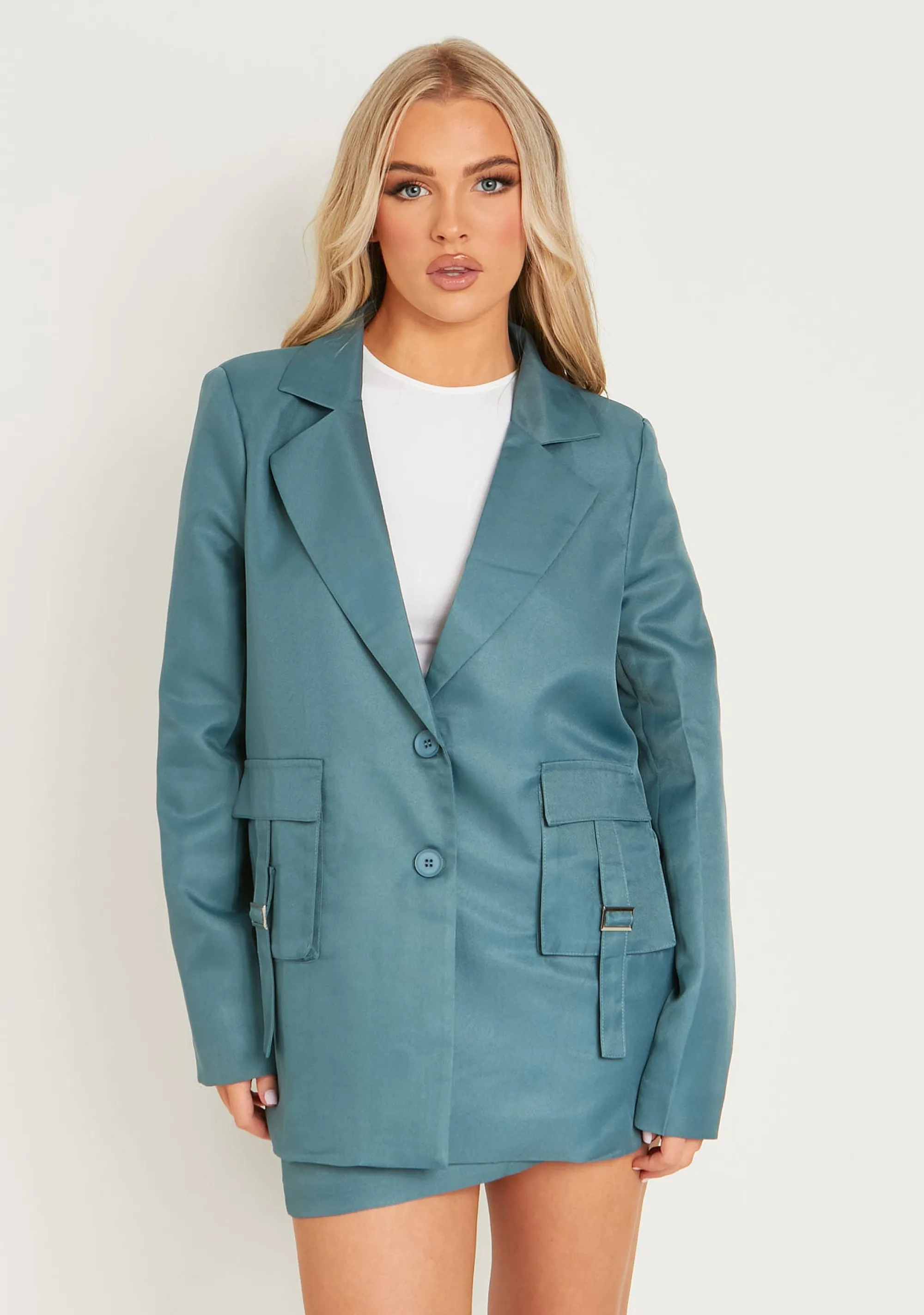 Missy Empire Demi Teal Cargo Pocket Blazer Outlet