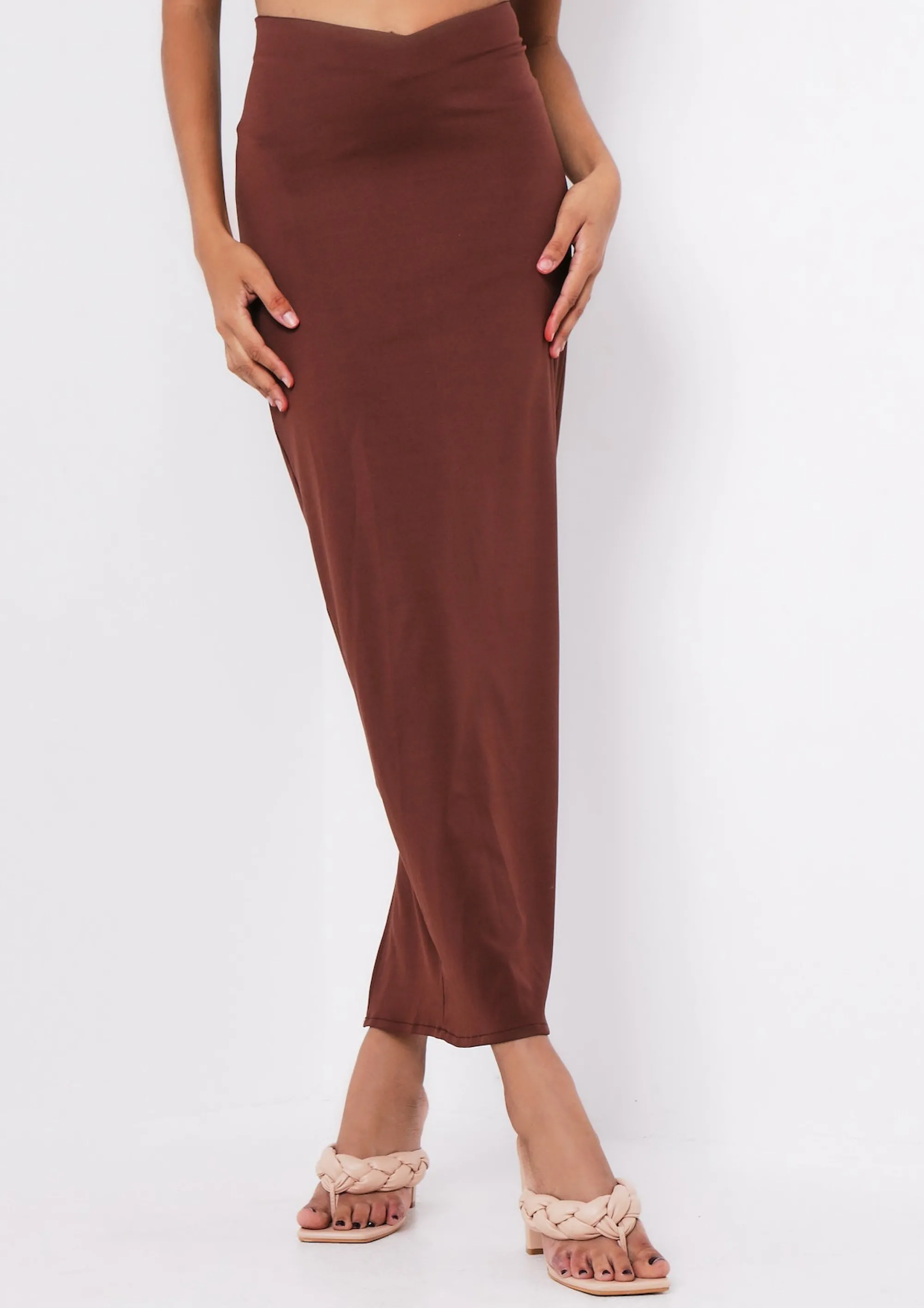 Missy Empire Dulcie Chocolate High Waisted Co-Ord Maxi Skirt New