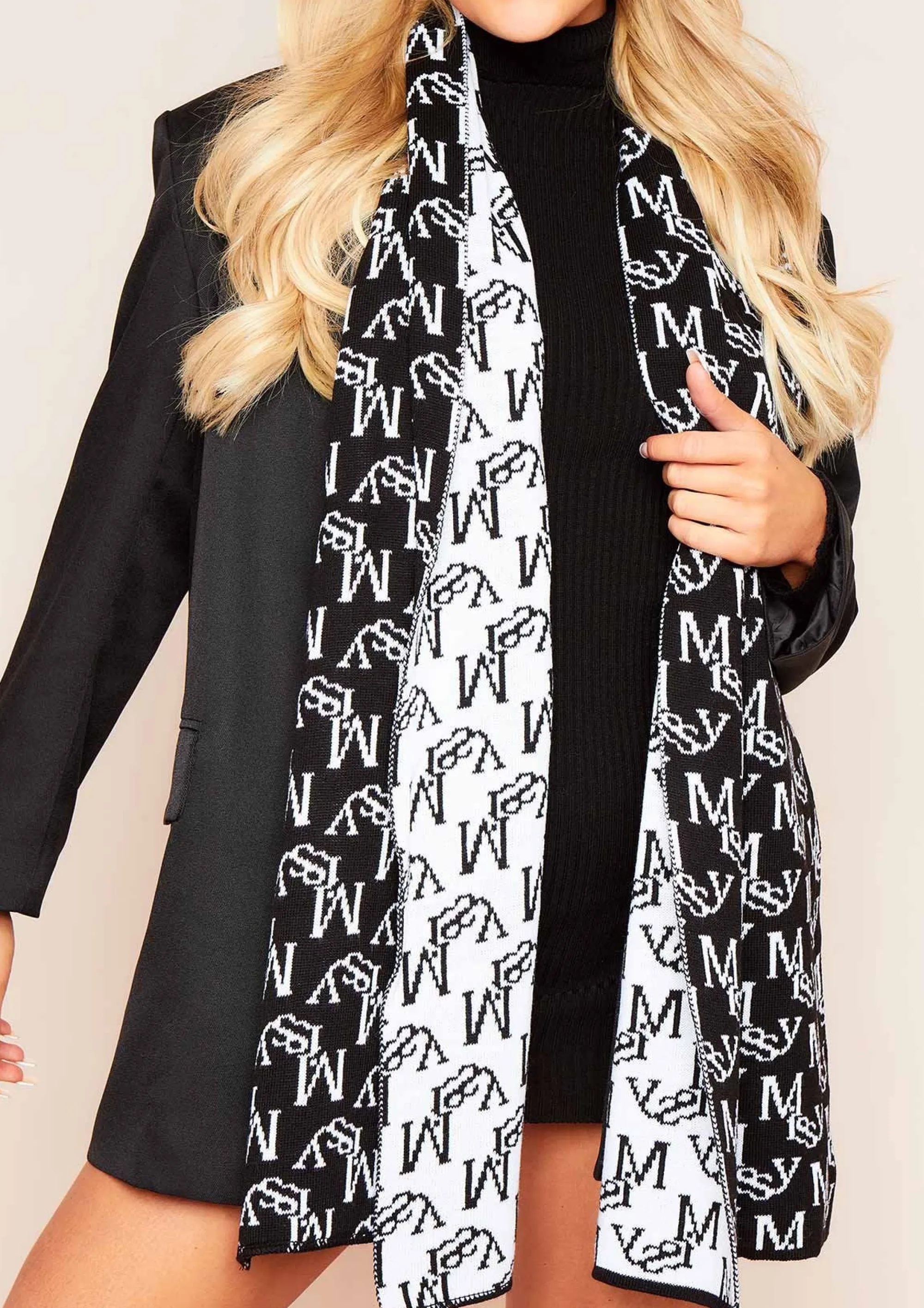 Missy Empire Eleanor Black Print Oversized Long Knitted Scarf^Women Scarves