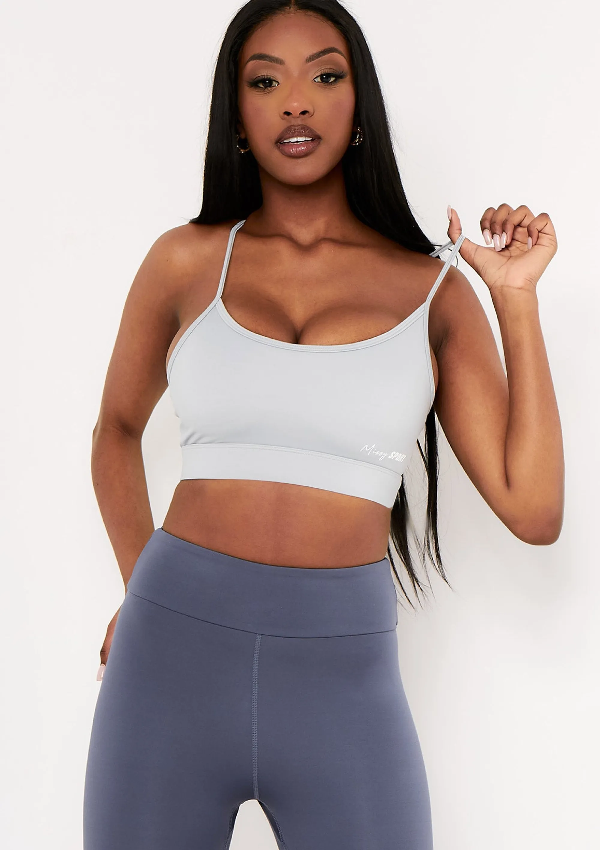 Missy Empire Eleanor Pale Blue Missy Sport Strappy Crop Gym Top Best