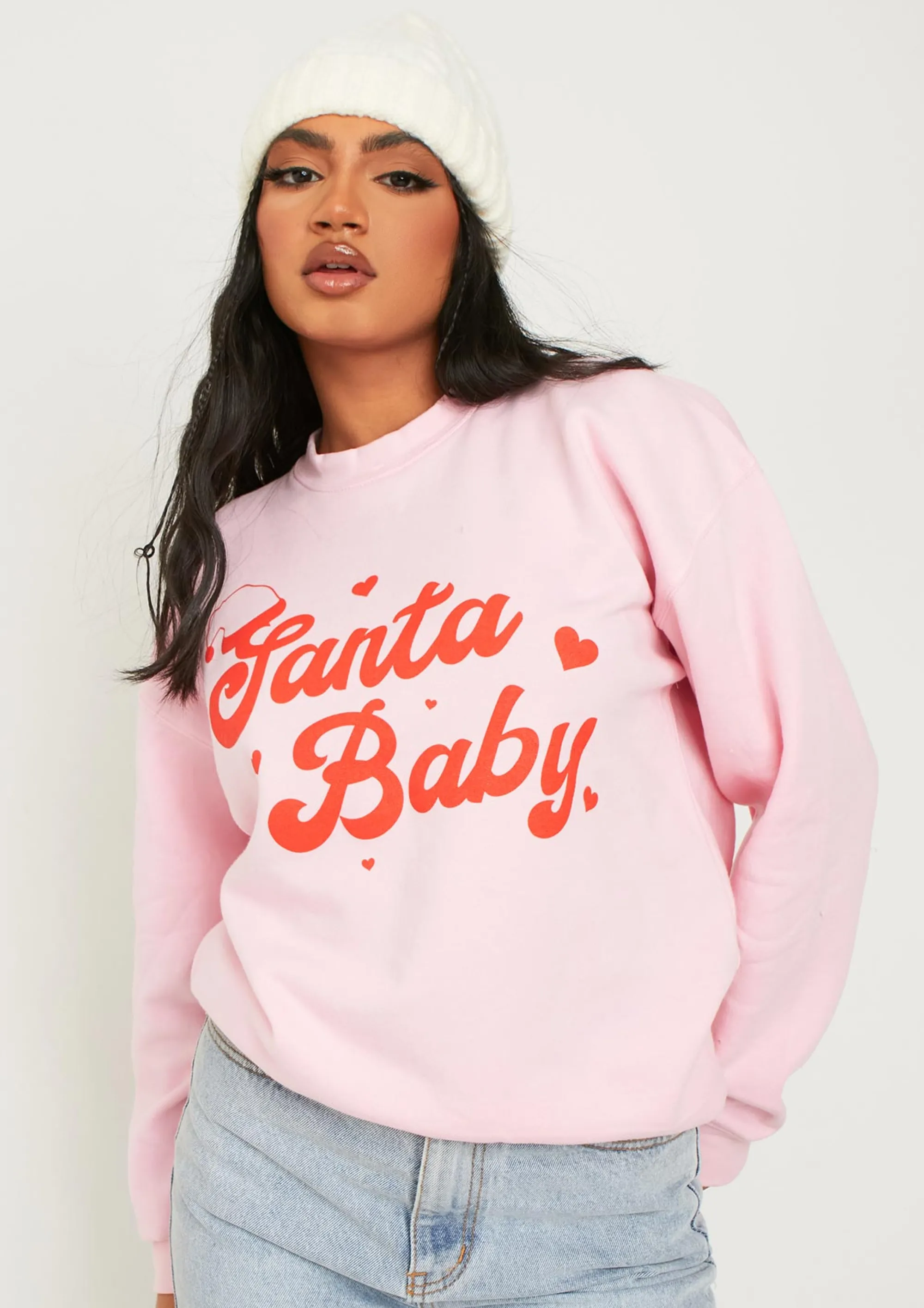 Missy Empire Elena Pink Santa Baby Oversized Sweatshirt Store