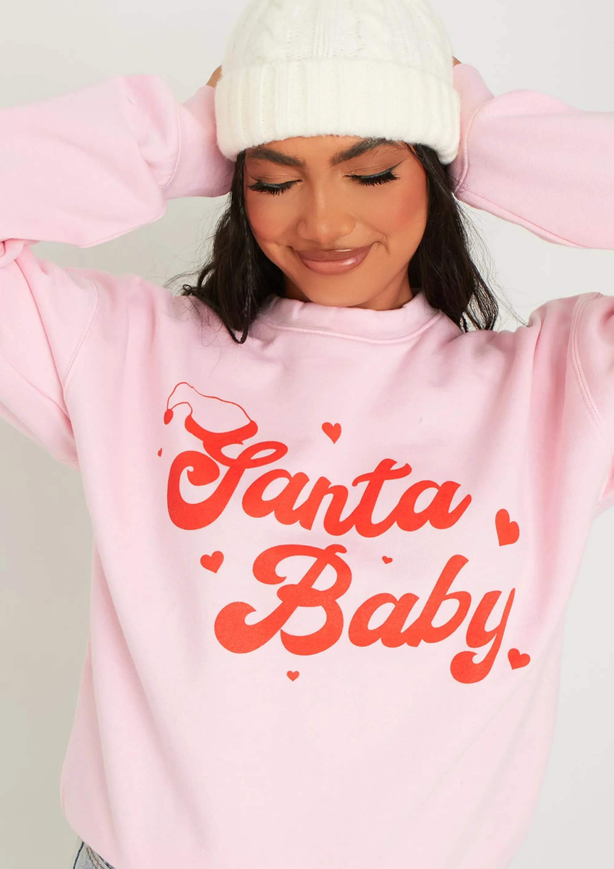 Missy Empire Elena Pink Santa Baby Oversized Sweatshirt Store