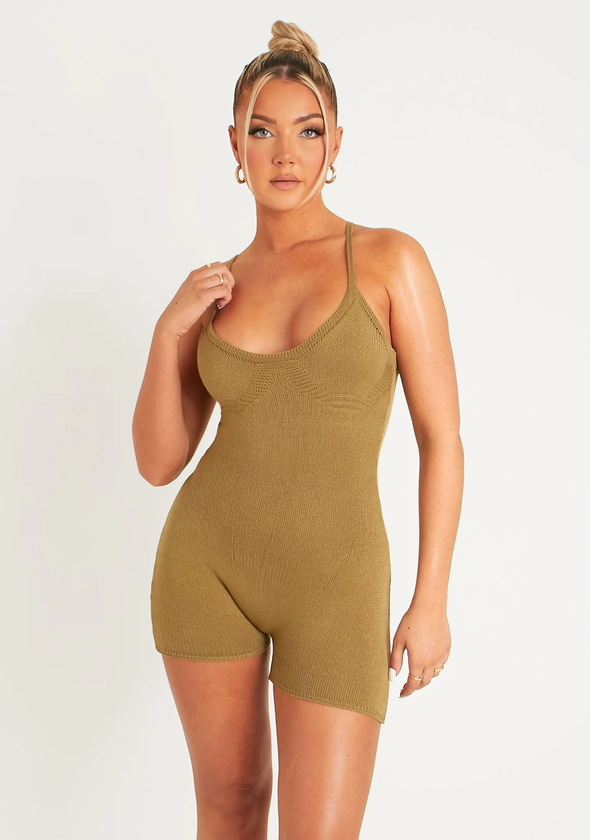 Missy Empire Eliana Olive Thick Knitted Unitard^Women Jumpsuits & Playsuits