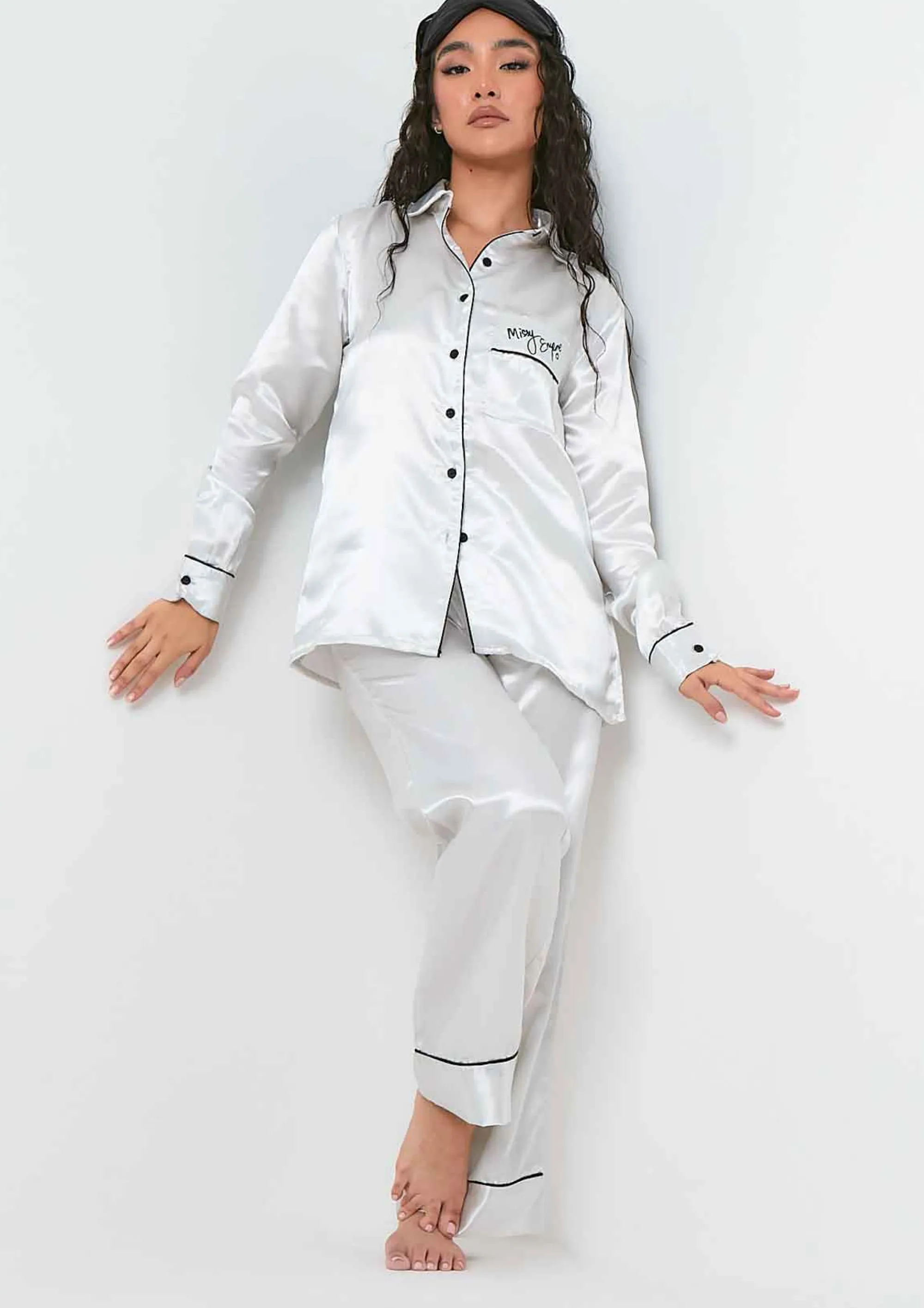 Missy Empire Ella White Satin Wide Leg Pyjama Set^Women Nightwear