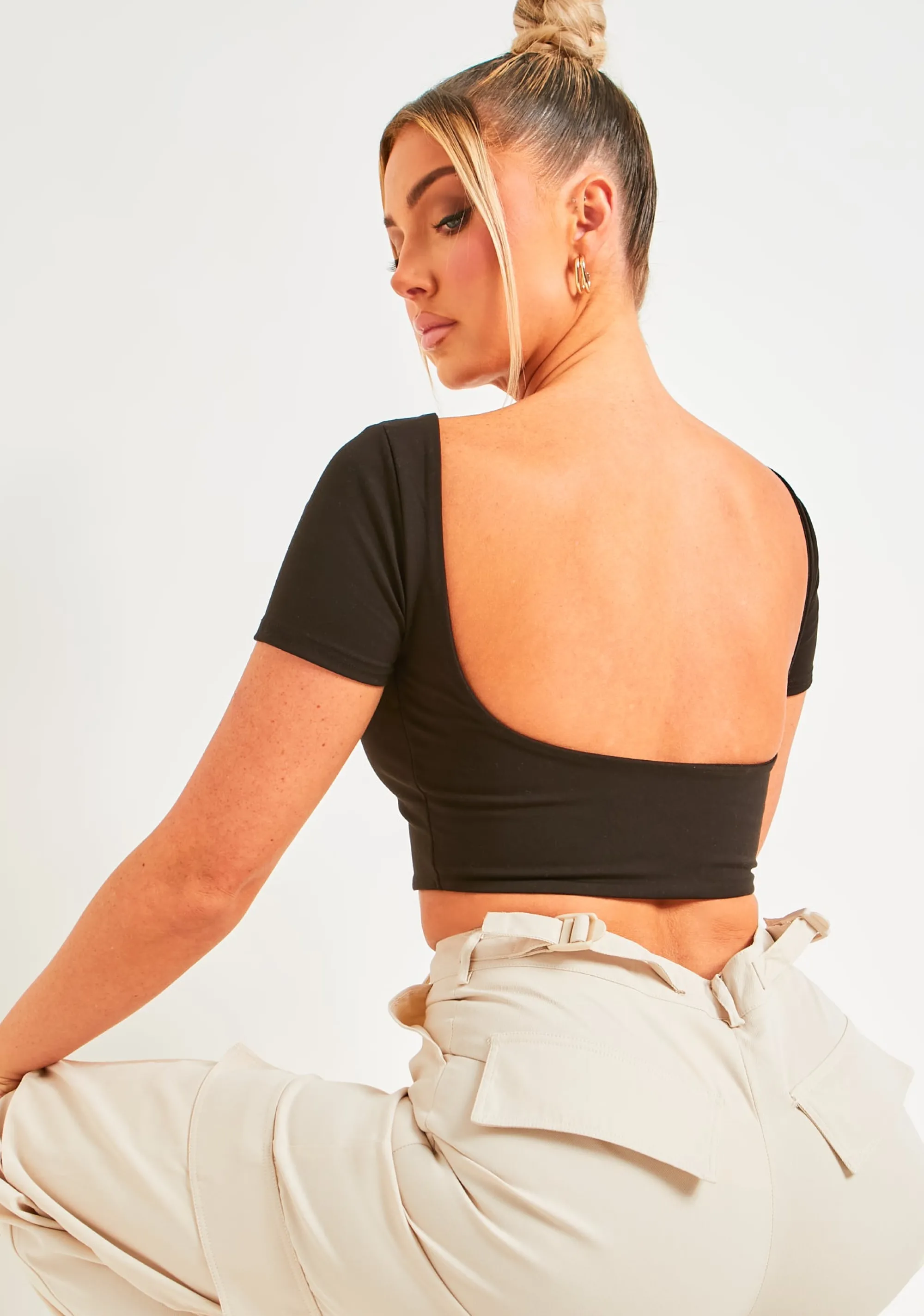 Missy Empire Elle Black Premium Sculpt Backless Crop Top Flash Sale