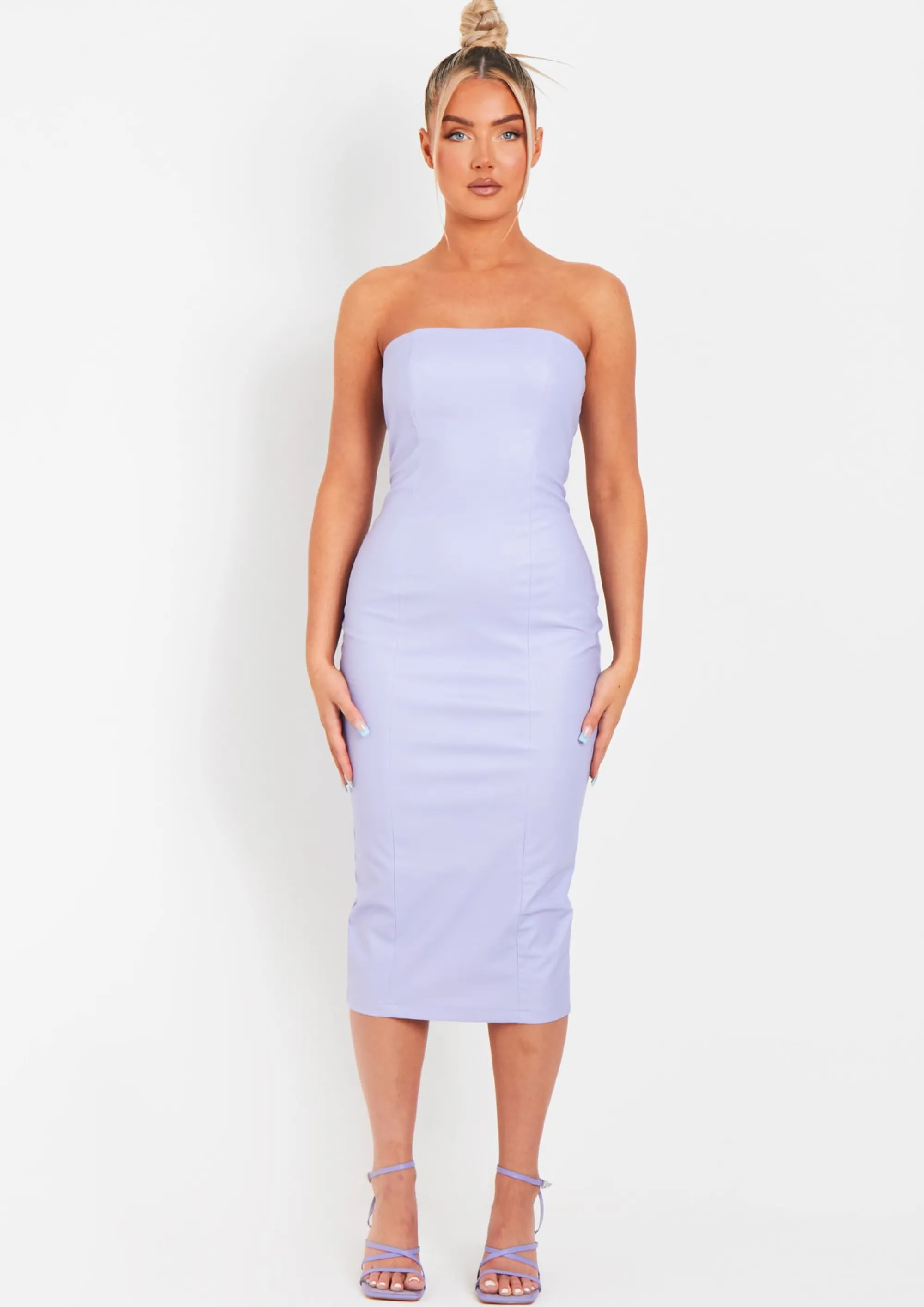 Missy Empire Elle Lilac Pu Bandeau Midi Dress^Women Dresses