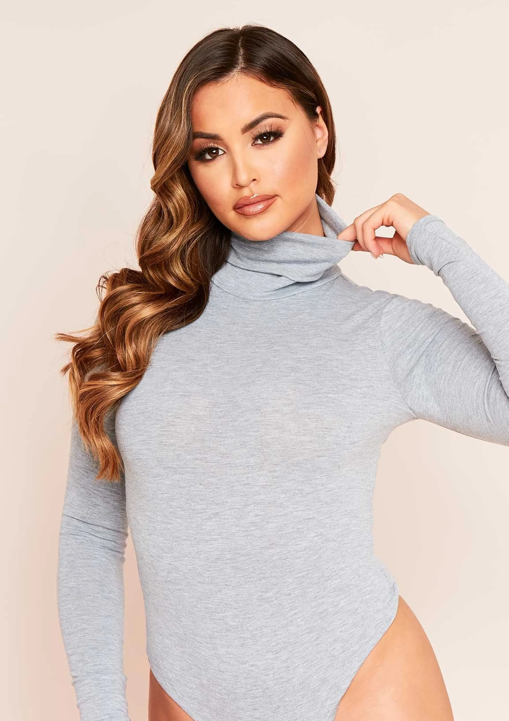 Missy Empire Elli Grey Basic Jersey Roll Neck Bodysuit Clearance