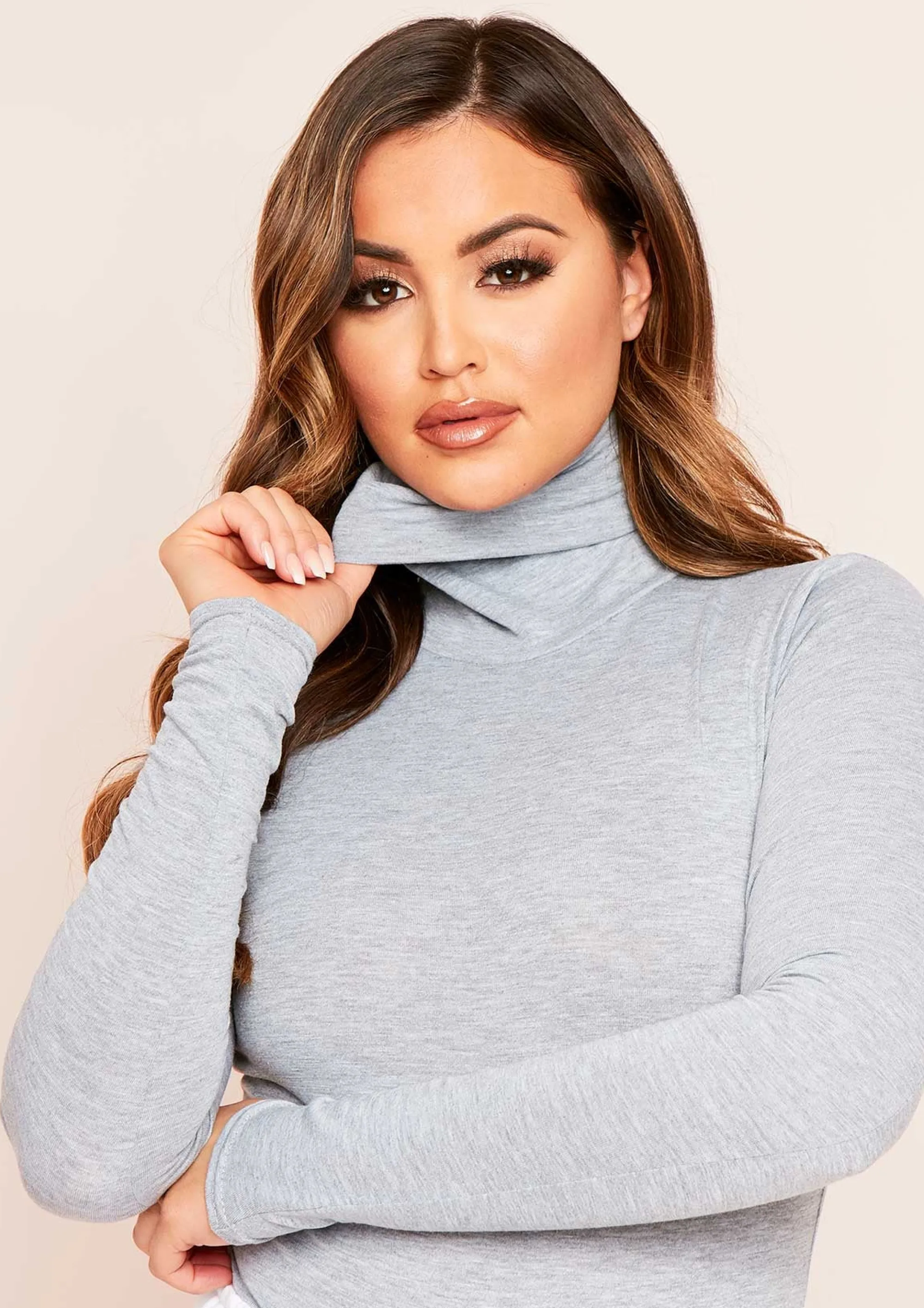 Missy Empire Elli Grey Basic Jersey Roll Neck Bodysuit Clearance