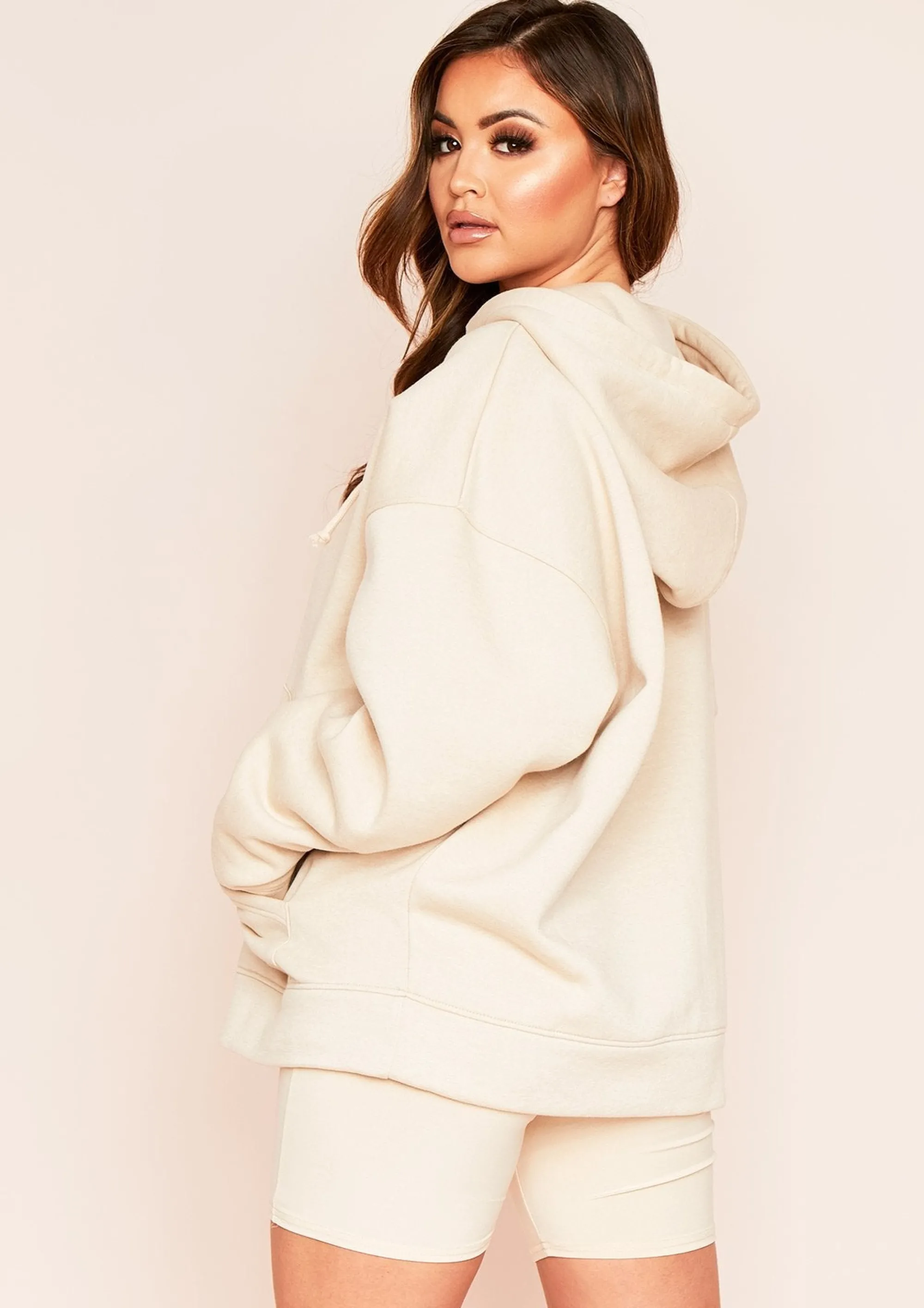 Missy Empire Ellie Cream Oversized So Real Slogan Drawstring Hoodie Shop