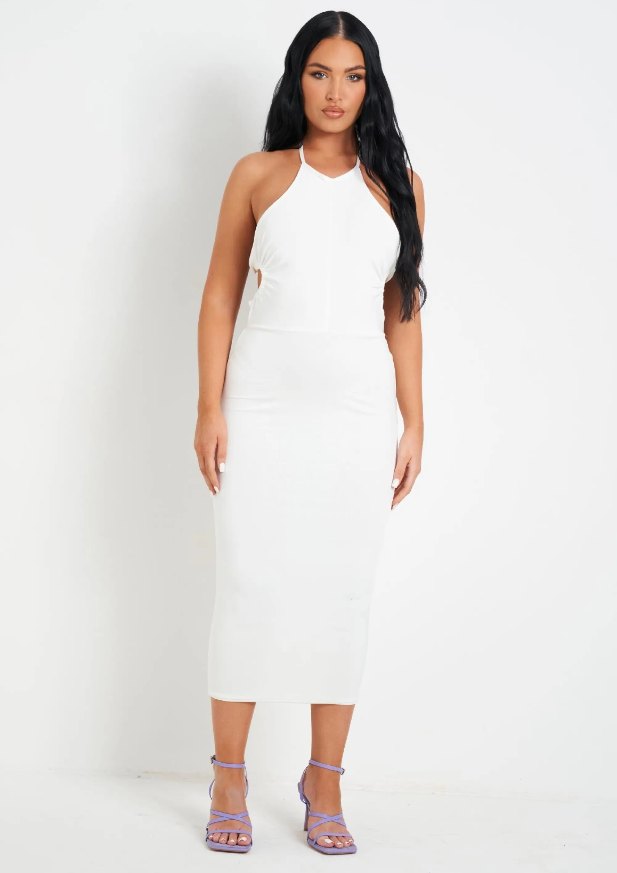 Missy Empire Eloise Cream Double Layer Slinky Tie Back Midi Dress^Women Dresses