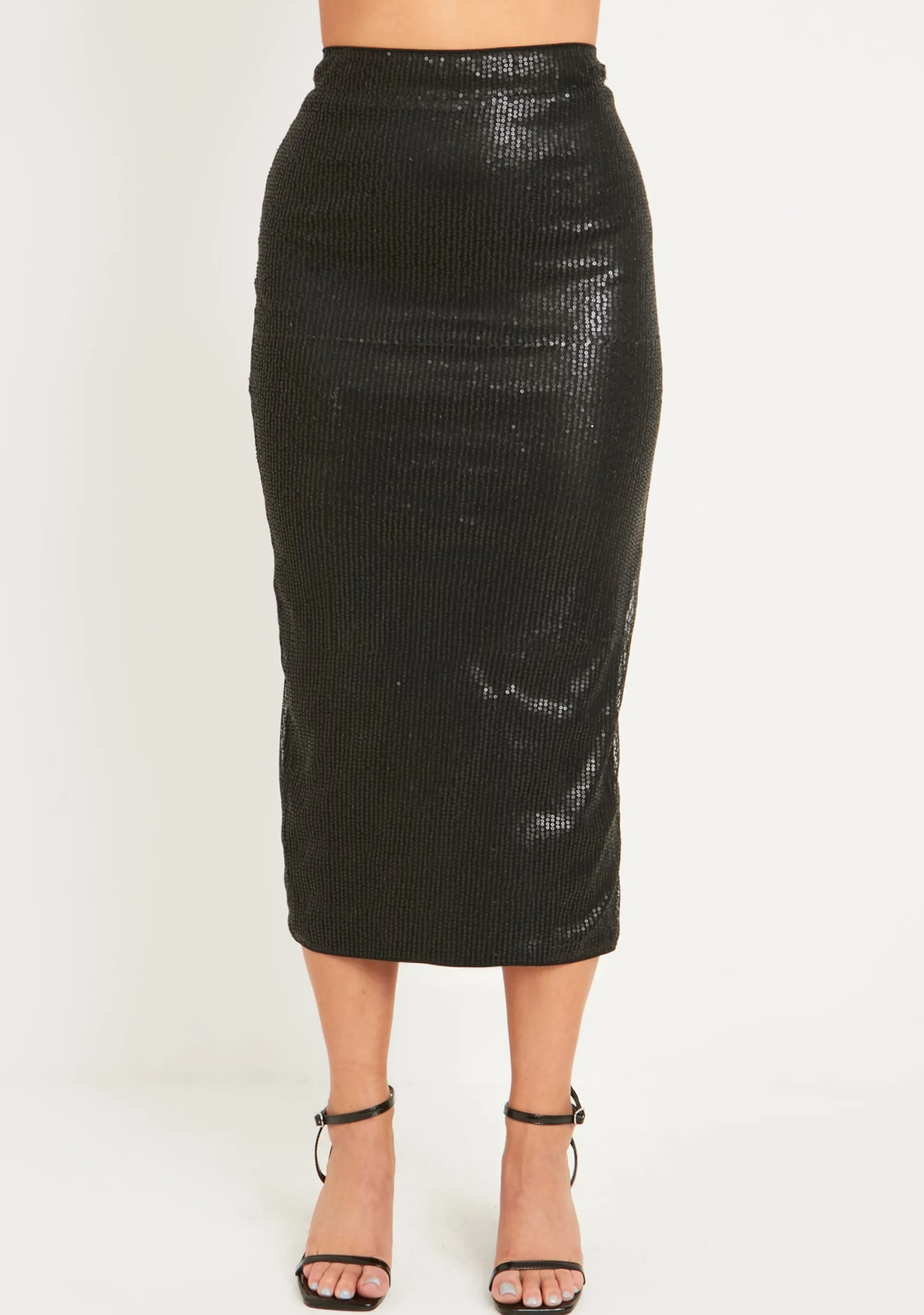 Missy Empire Elora Black Sequin High Waisted Midaxi Skirt Shop