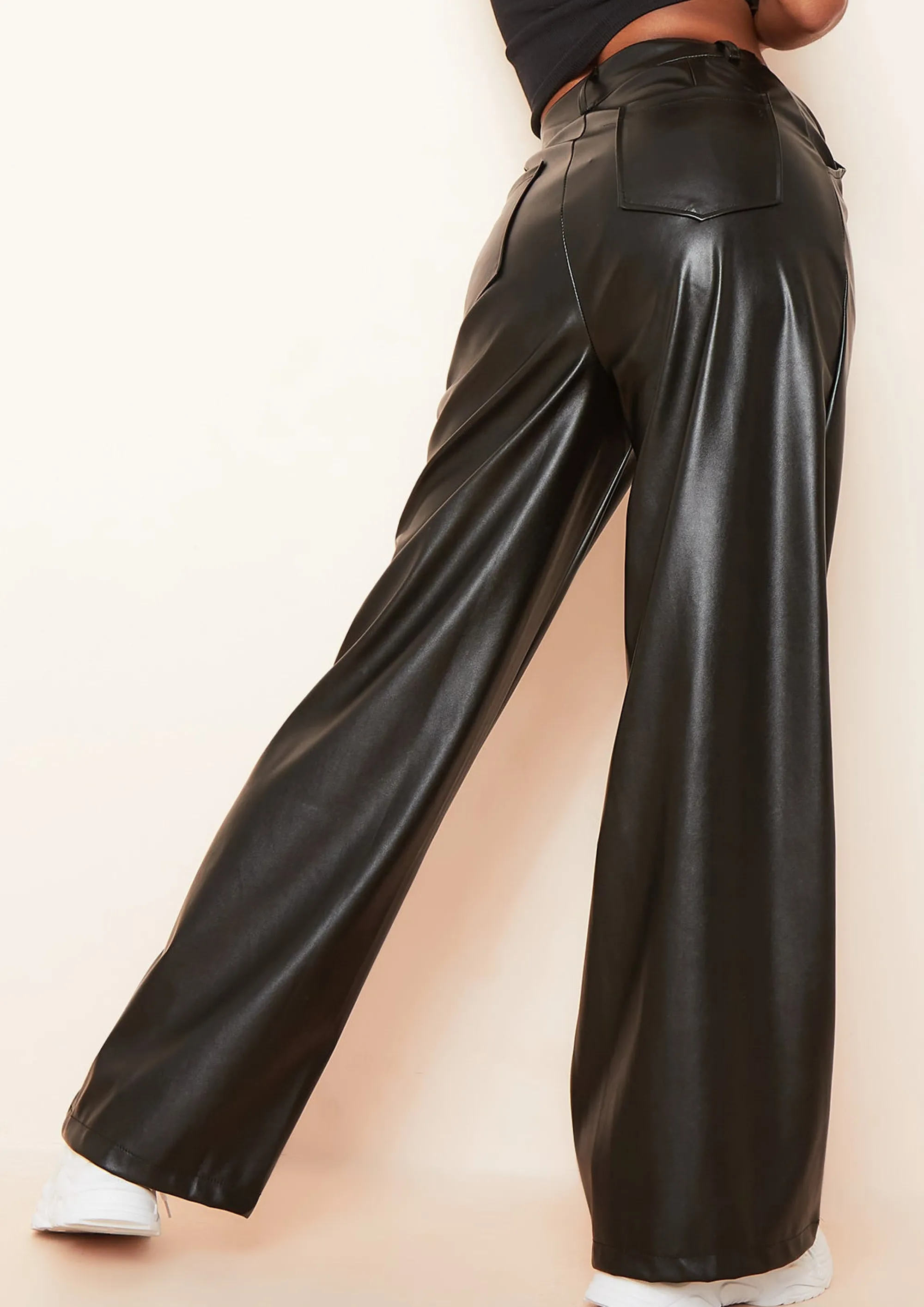 Missy Empire Emily Black Pu Wide Leg Trousers^Women Trousers