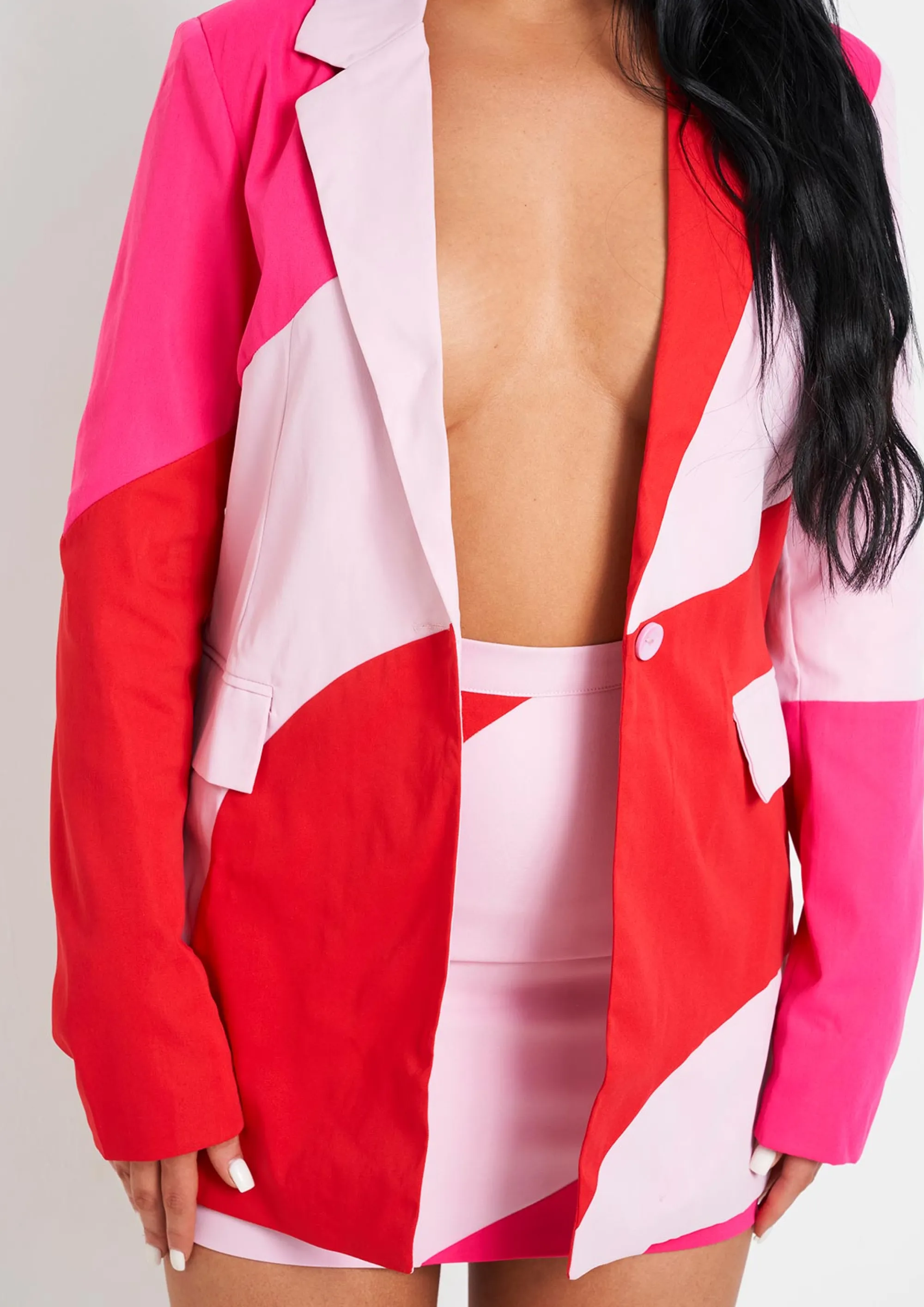 Missy Empire Emory Pink And Red Colour Block Blazer New