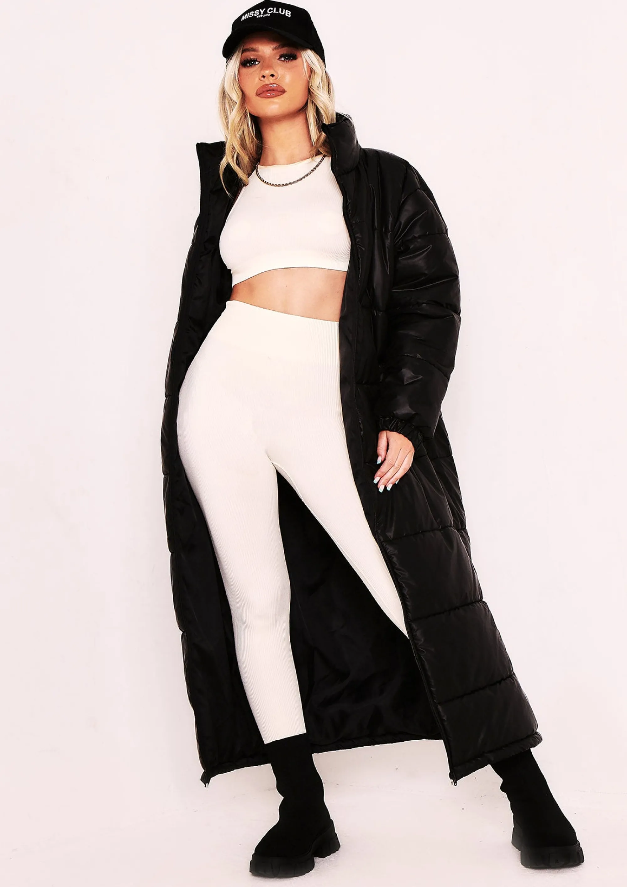 Missy Empire Erin Black Longline Puffer Coat Online