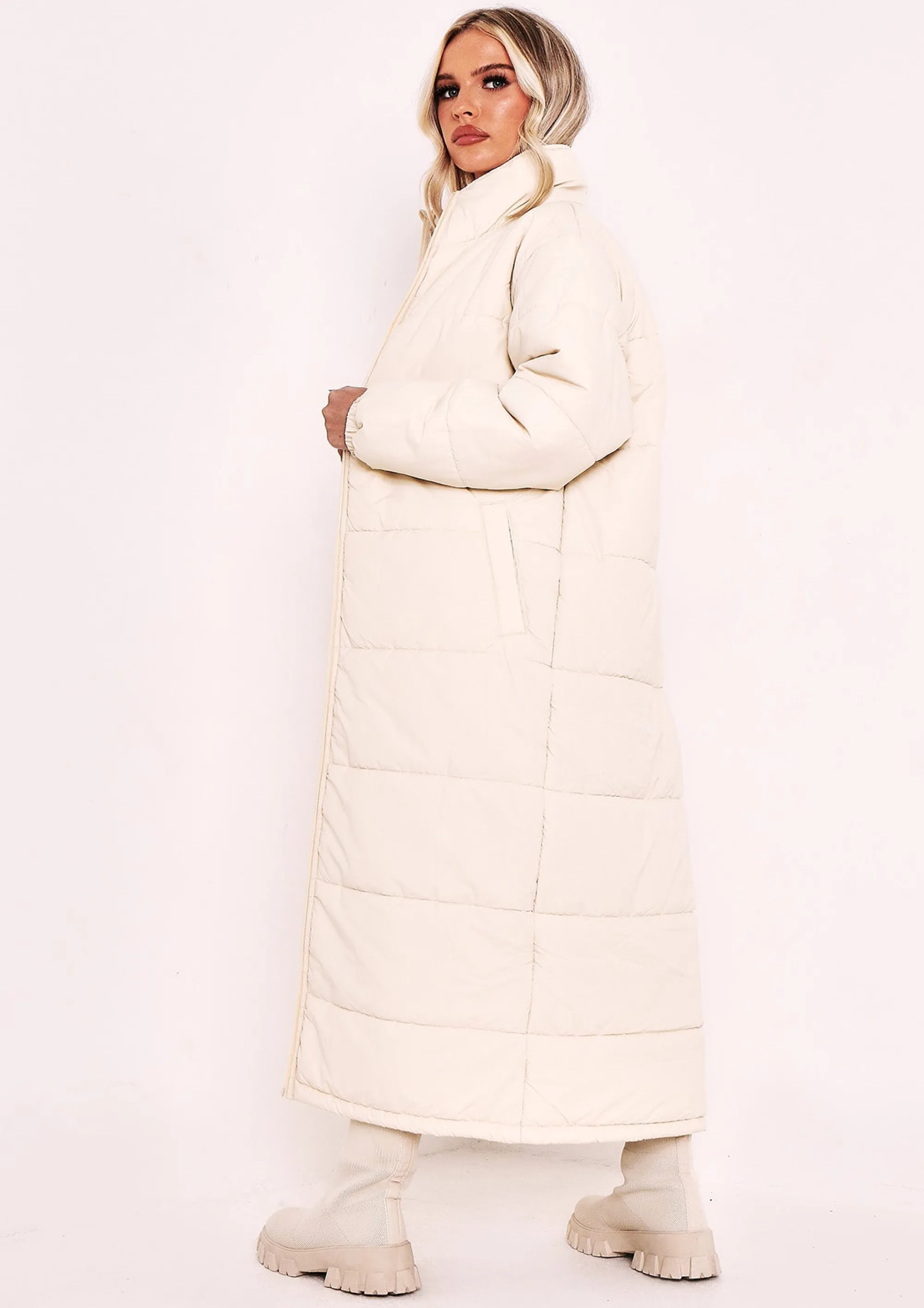 Missy Empire Erin Stone Longline Puffer Coat Outlet