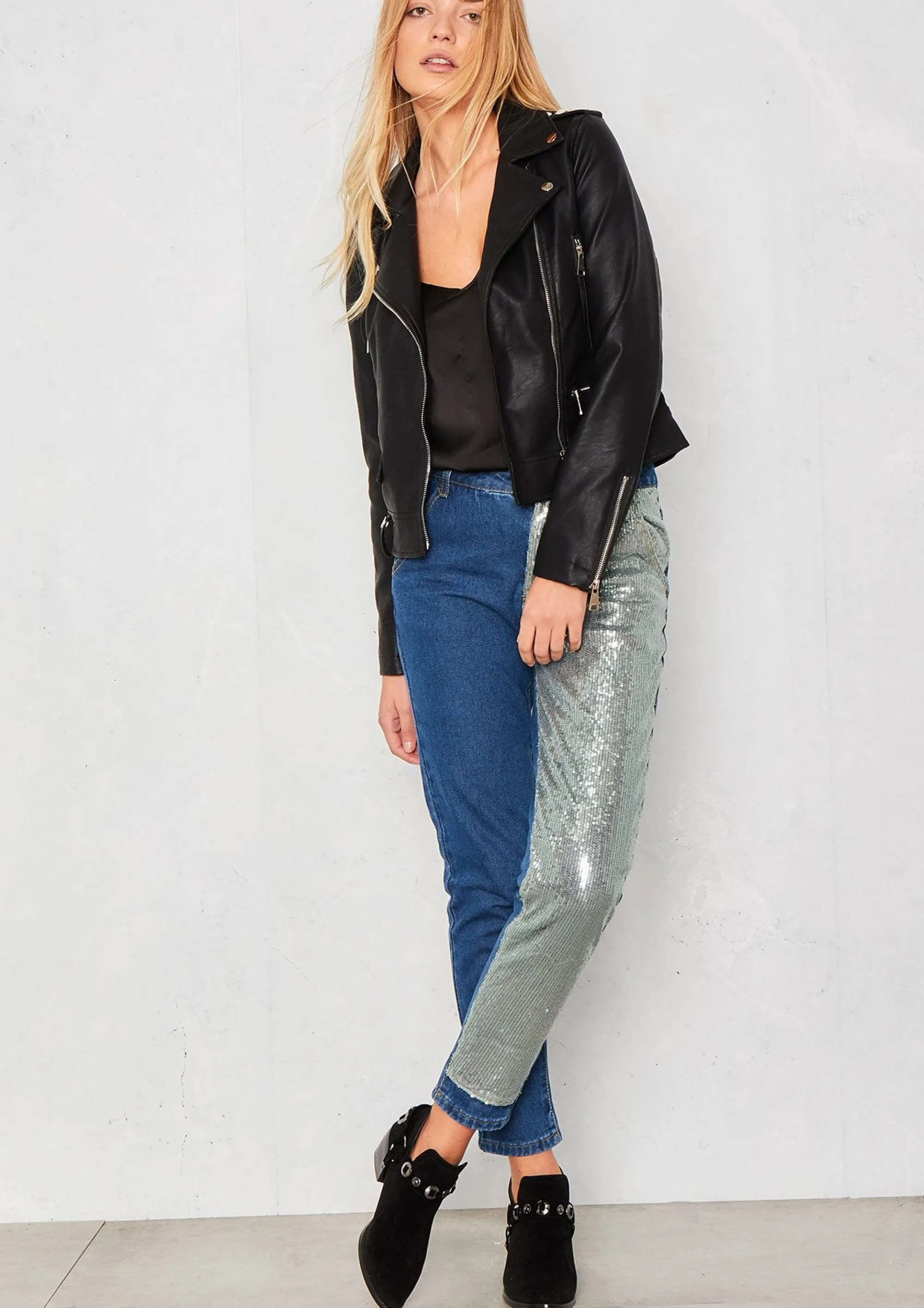 Missy Empire Evy Blue Denim Sequin Leg Jeans Best